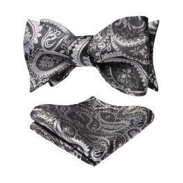 Deep Grey Paisley Bow Tie Set For Evening Wear