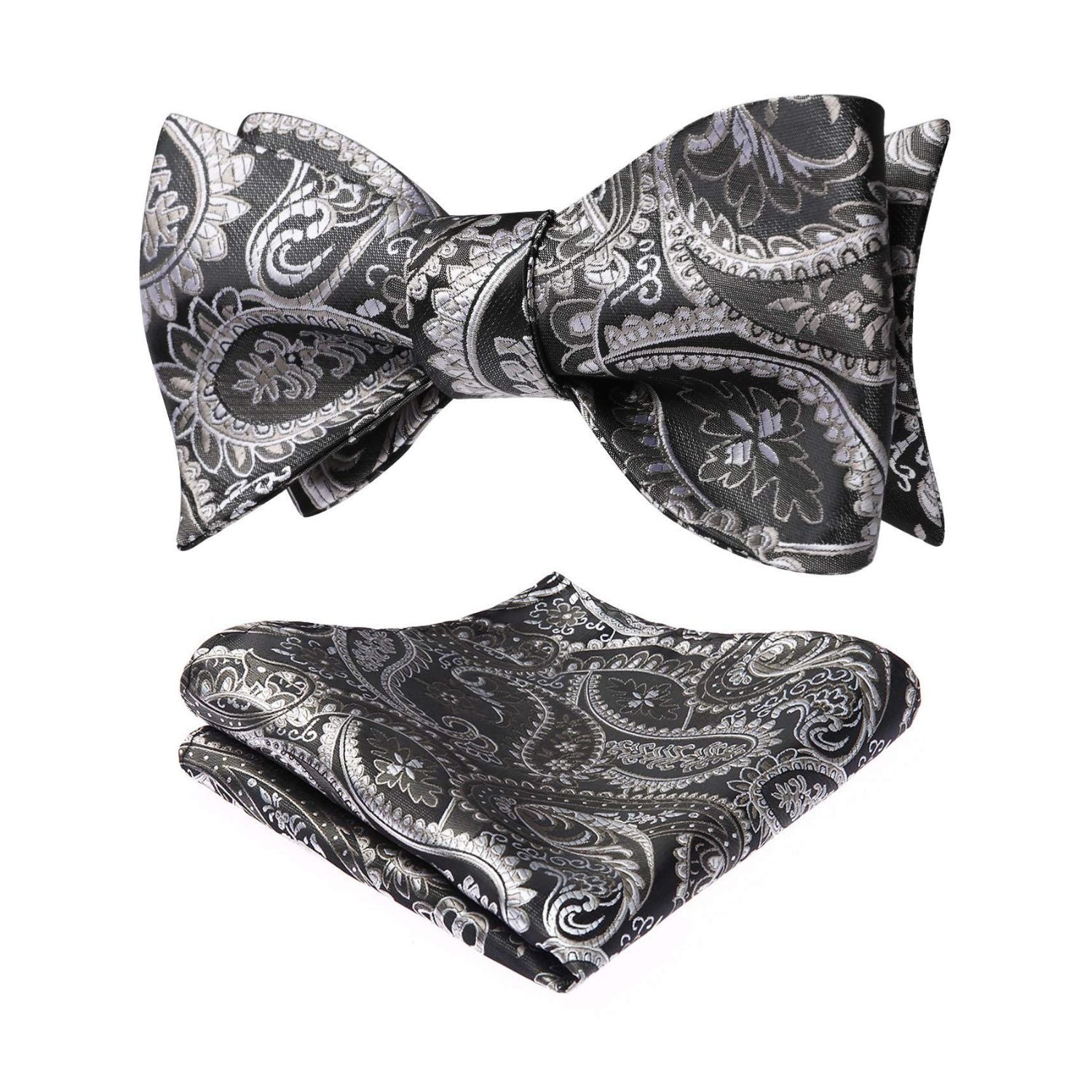 Deep Grey Paisley Bow Tie Set For Evening Wear