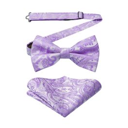 Purple Paisley Pre-Tied Bow Tie Set For Wedding