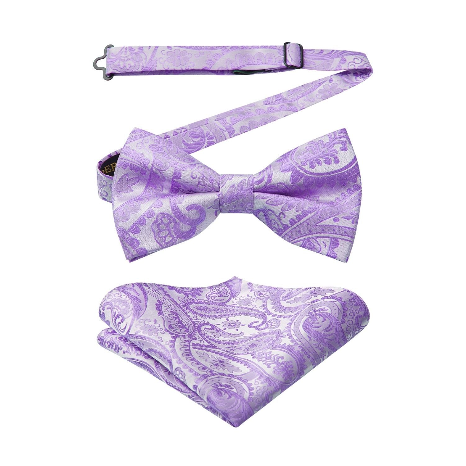 Purple Paisley Pre-Tied Bow Tie Set For Wedding