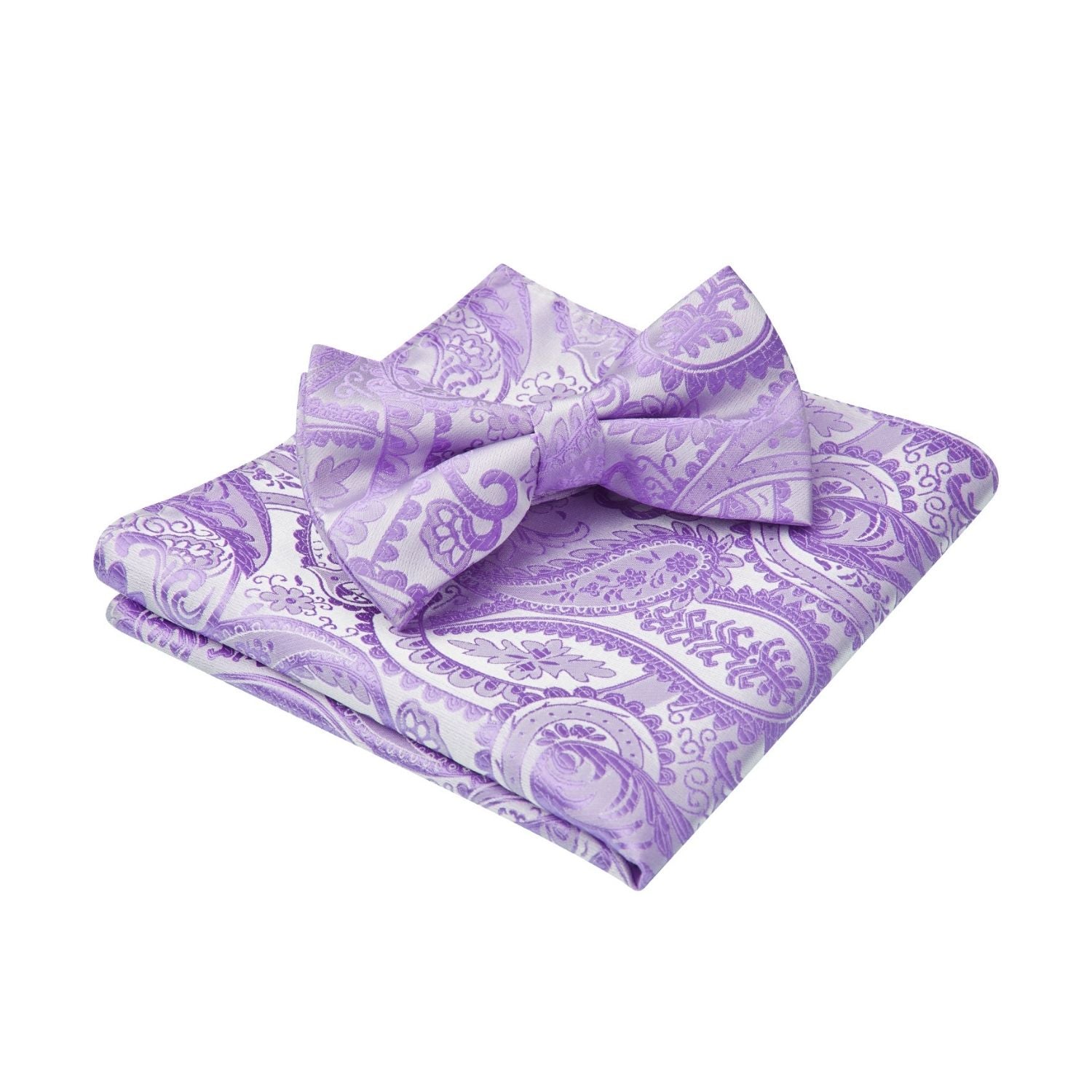 Purple Paisley Pre-Tied Bow Tie Set For Wedding - Image 3