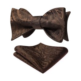 Brown Paisley Bow Tie Set For Evening Wear