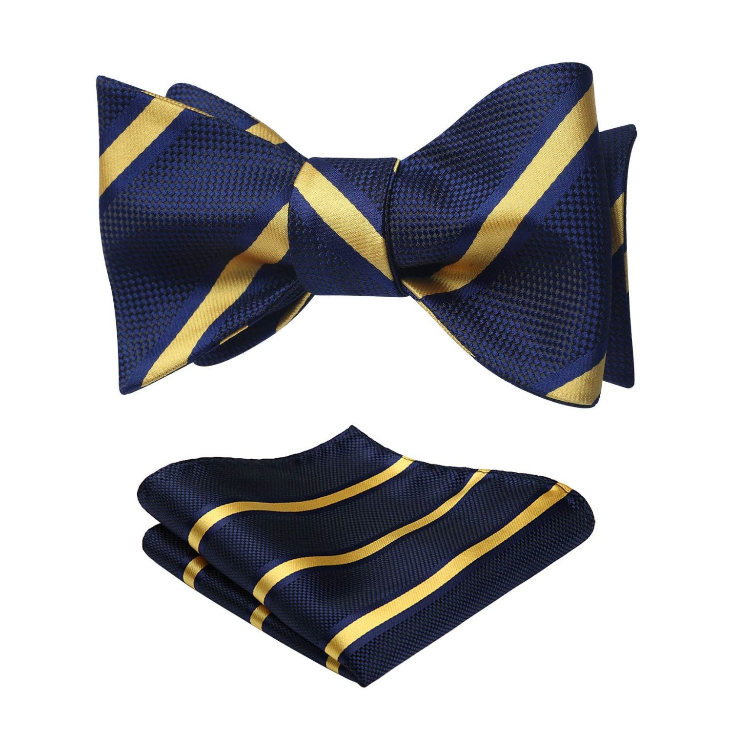 Navy Blue Yellow Striped Bow Tie Accessories Set For Evening Wear
