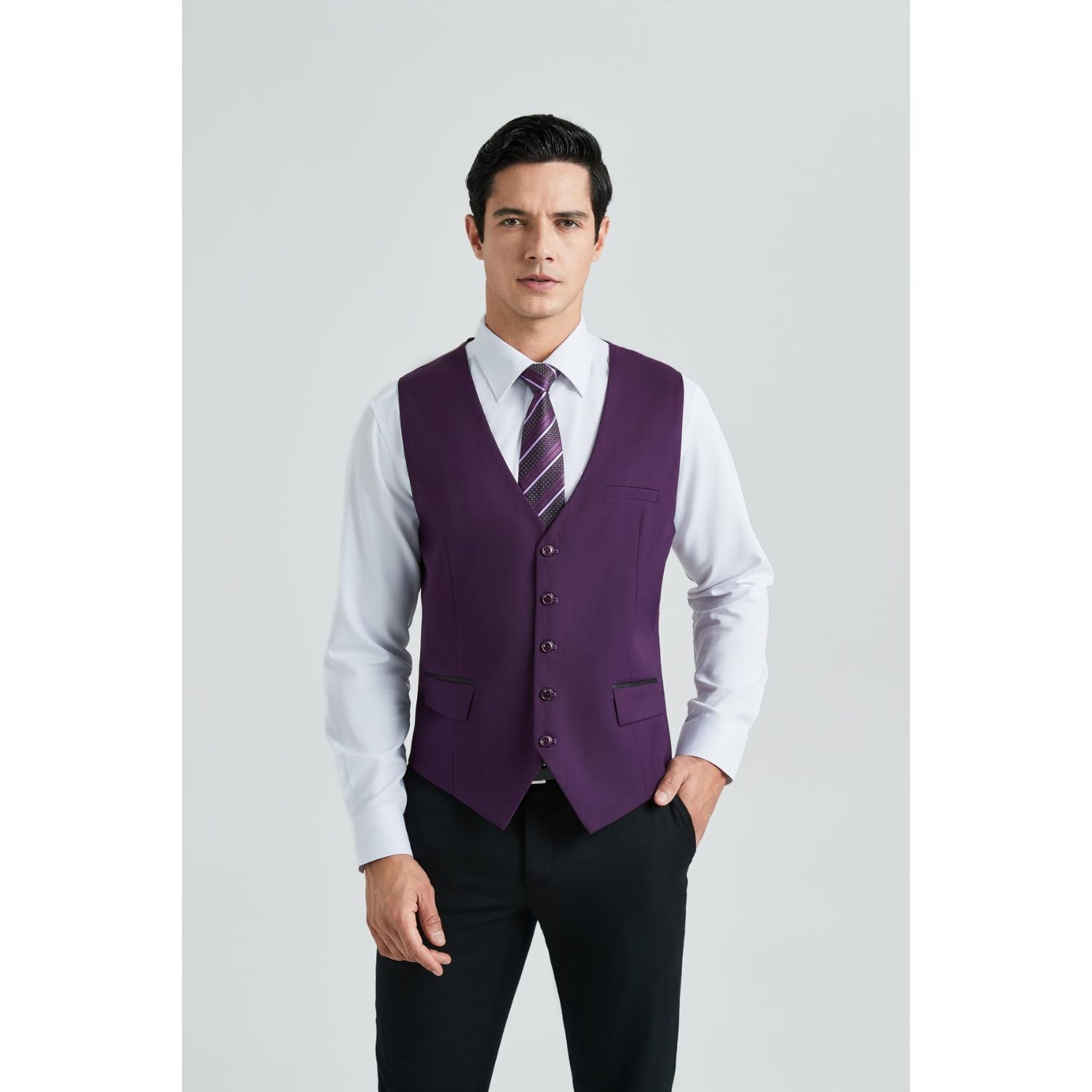 Men's Deep Purple Satin Suit Vest Formal Wear For Wedding - Image 2
