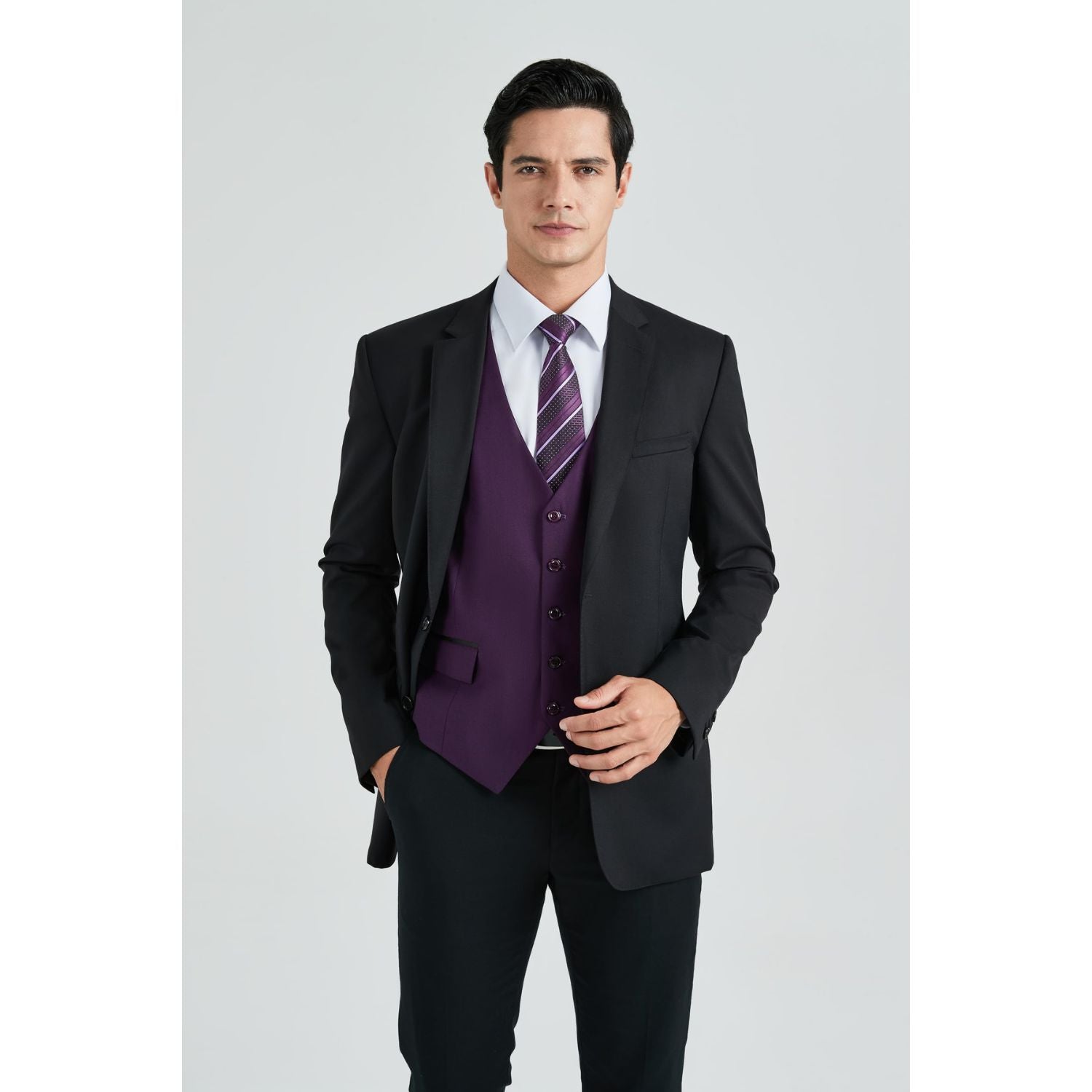 Men's Deep Purple Satin Suit Vest Formal Wear For Wedding - Image 3