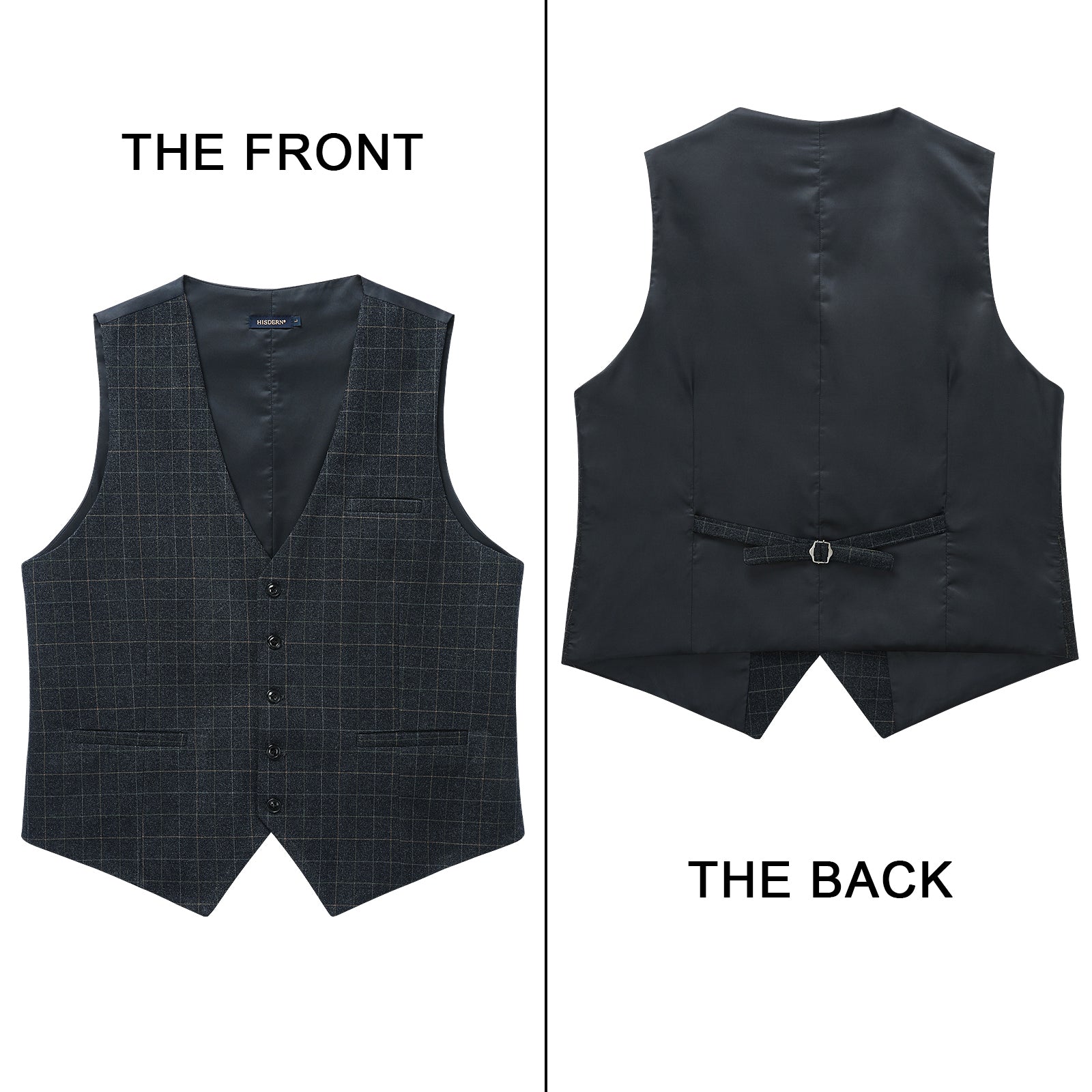 Men's Dark Black Plaid Wedding Vest For Skinny Guys - Image 2