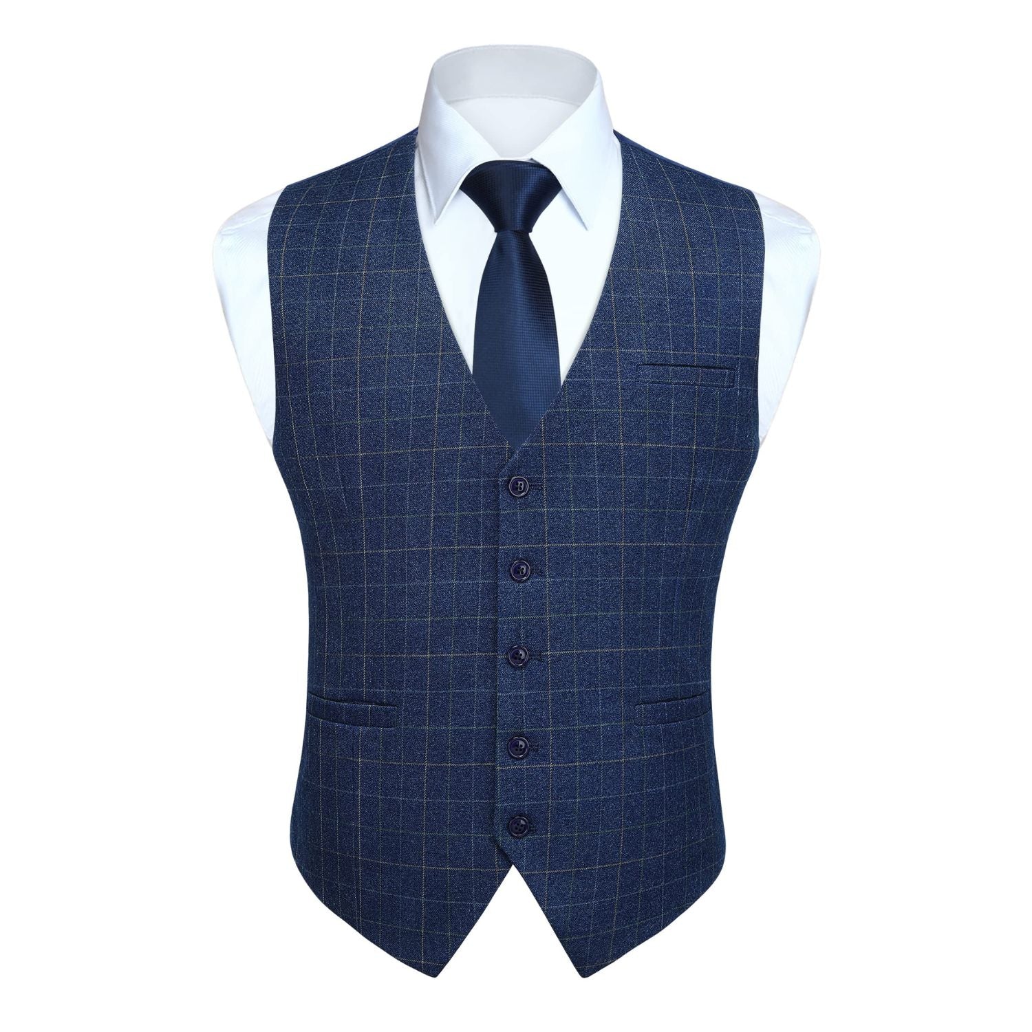 Men's Blue Plaid Wedding Vest For Skinny Guys
