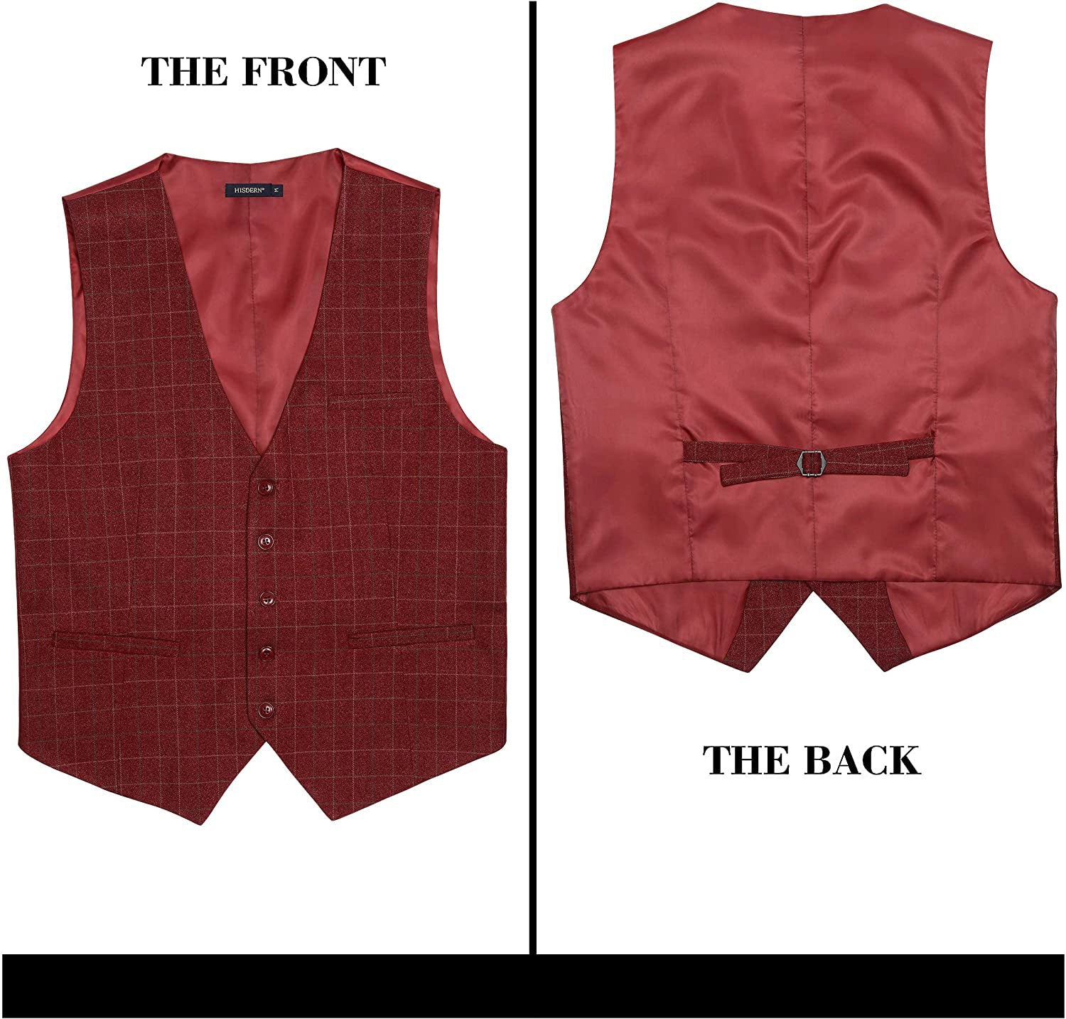 Men's Red Plaid Wedding Vest For Skinny Guys - Image 3