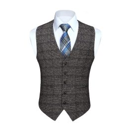 Men's Grey Plaid Wedding Vest For Skinny Guys