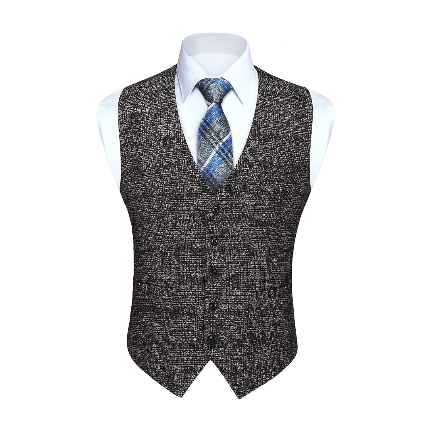 Men's Grey Plaid Wedding Vest For Skinny Guys