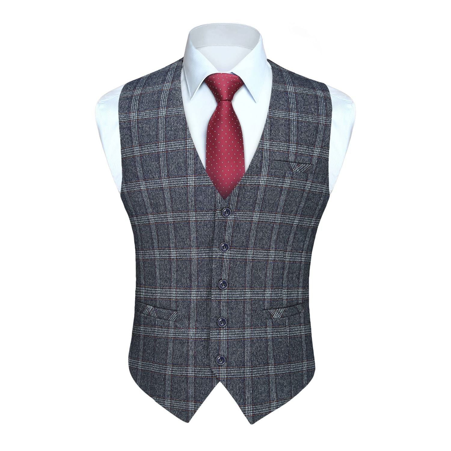 Men's Blue Grey Plaid Wedding Vest For Skinny Guys