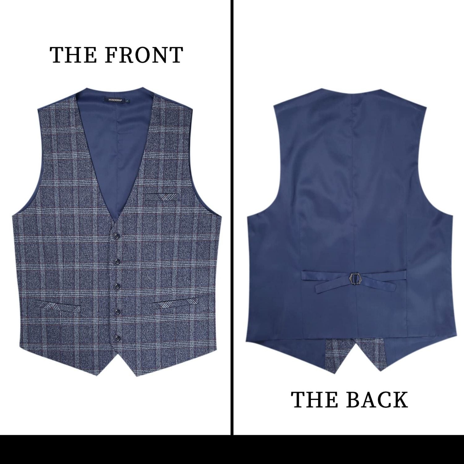 Men's Blue Grey Plaid Wedding Vest For Skinny Guys - Image 3