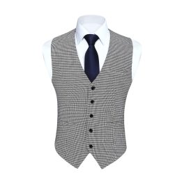 Men's Grey Houndstooth Wedding Vest For Skinny Guys