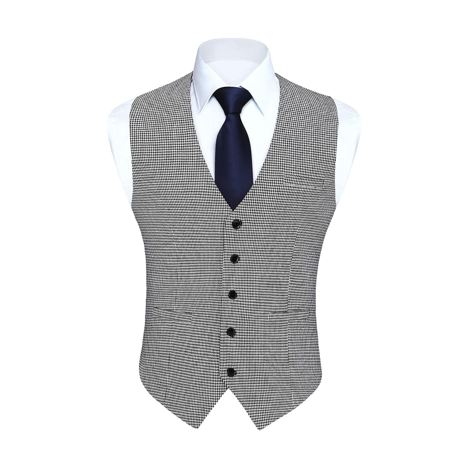 Men's Grey Houndstooth Wedding Vest For Skinny Guys