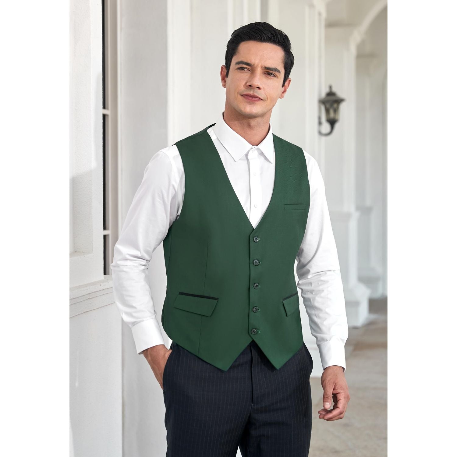 Men's Verde Satin Suit Vest Formal Wear - Image 2