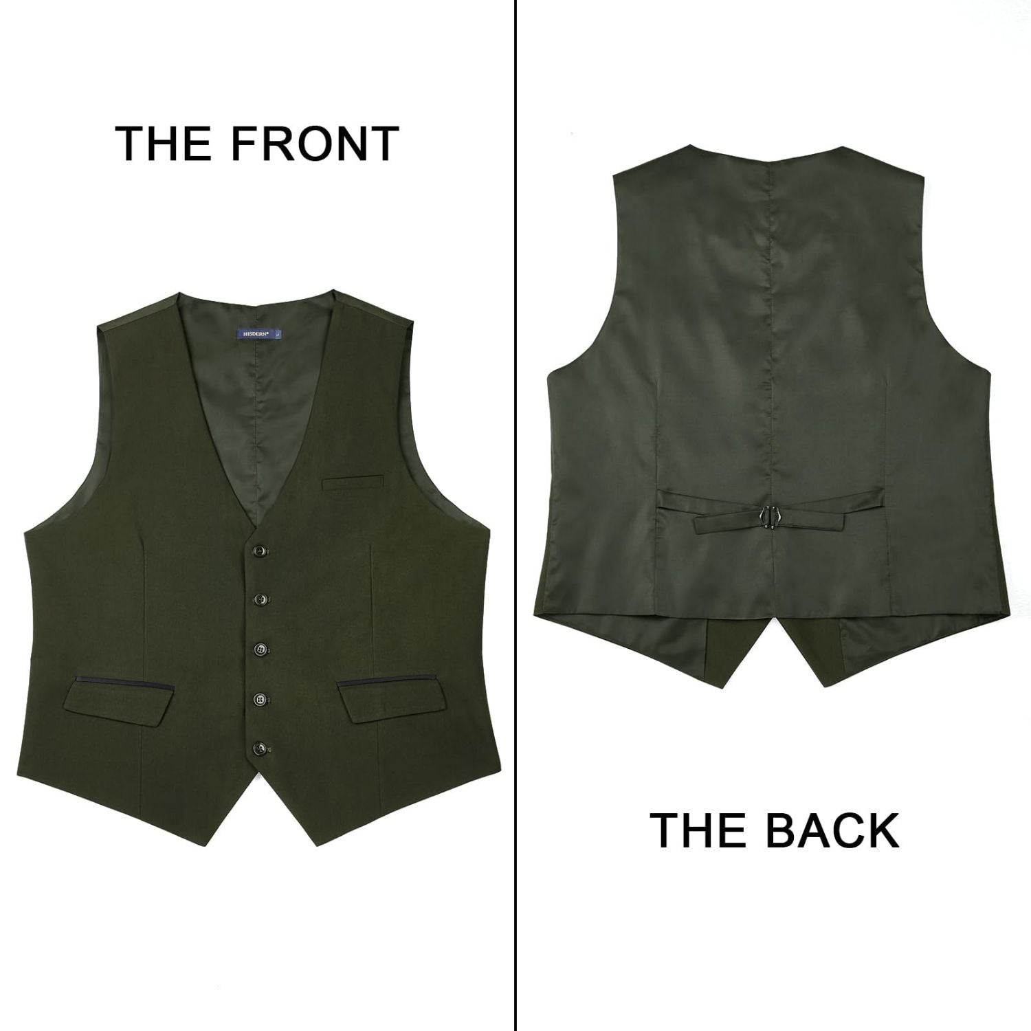 Men's Army Green Satin Suit Vest Formal Wear For Wedding - Image 3