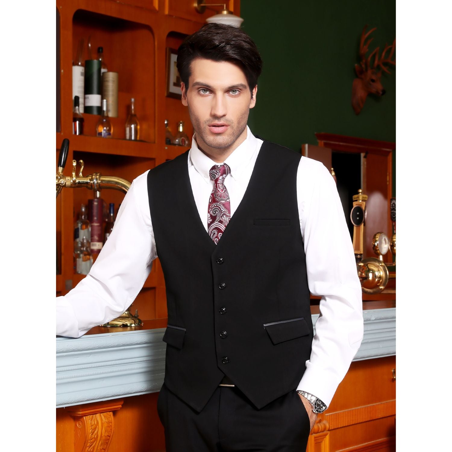 Men's Black Satin Suit Vest Formal Wear - Image 3