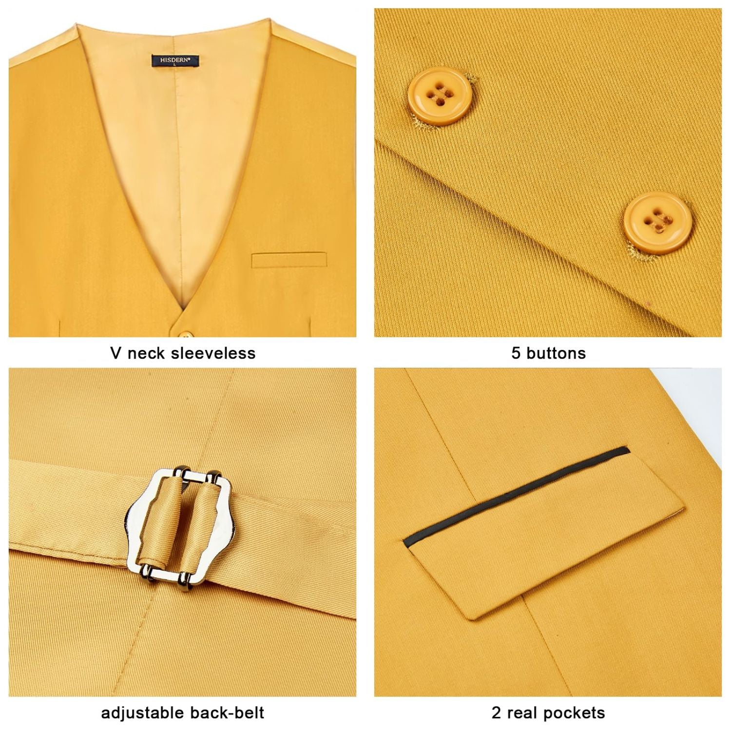 Men's Gold Satin Suit Vest Formal Wear For Wedding - Image 4
