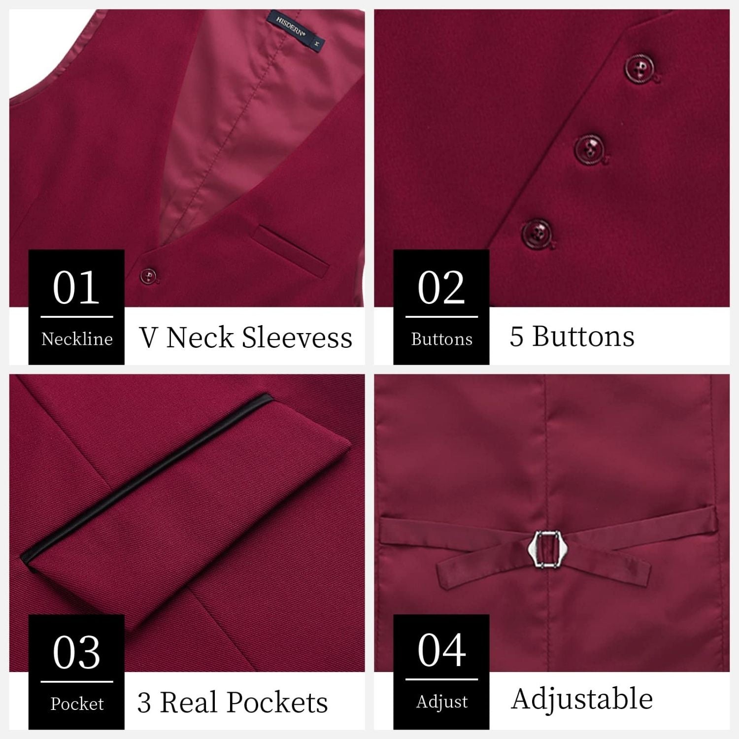 Men's Red Satin Suit Vest Formal Wear - Image 3