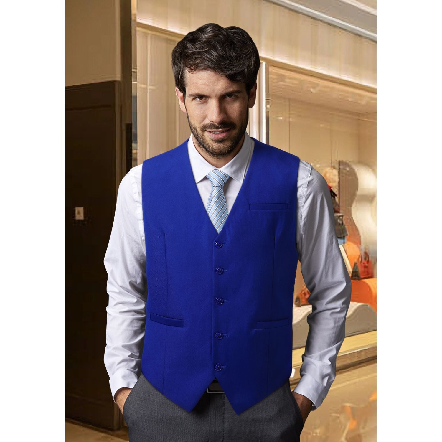 Men's Royal Blue Satin Suit Vest Formal Wear - Image 2