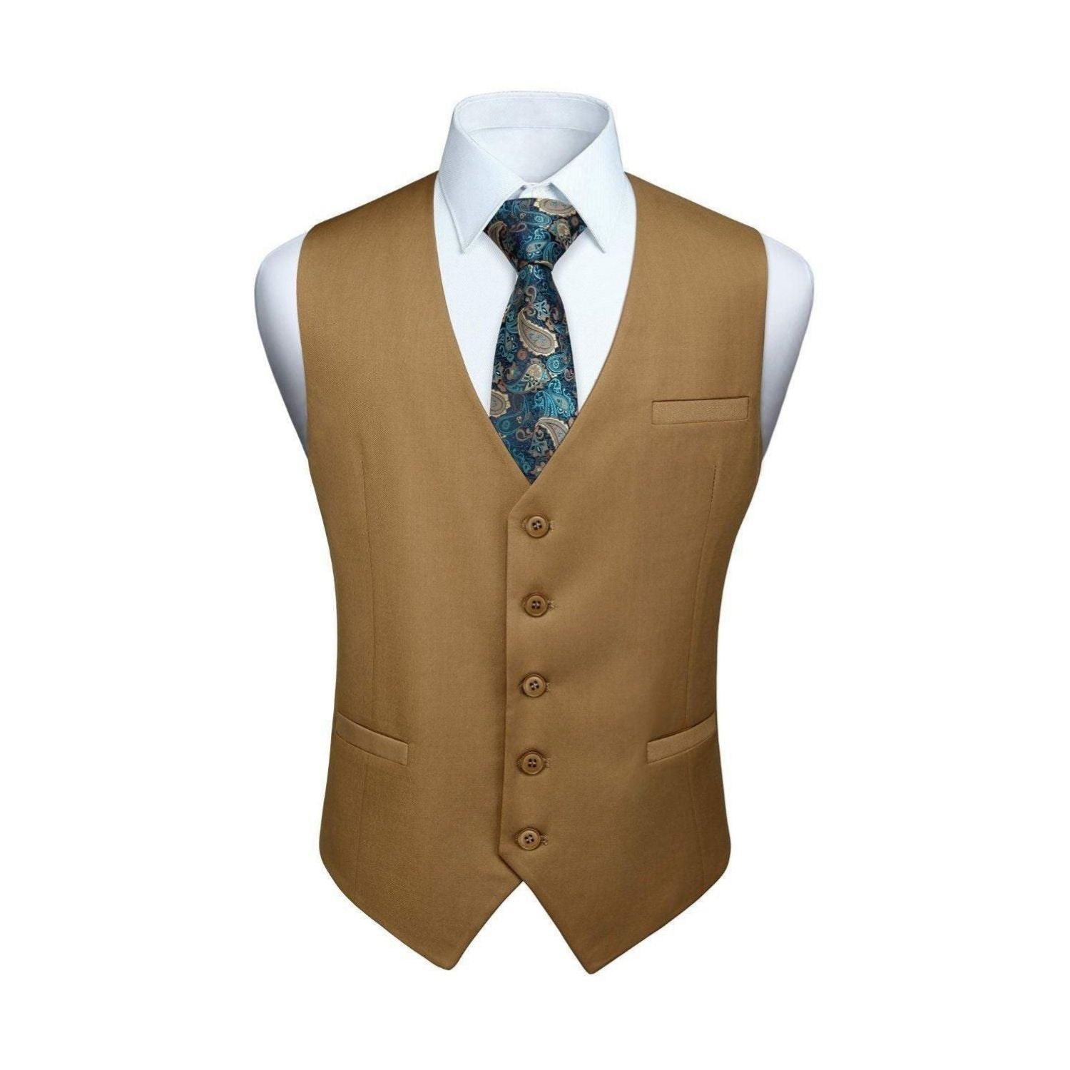 Men's Khaki Satin Suit Vest Formal Wear