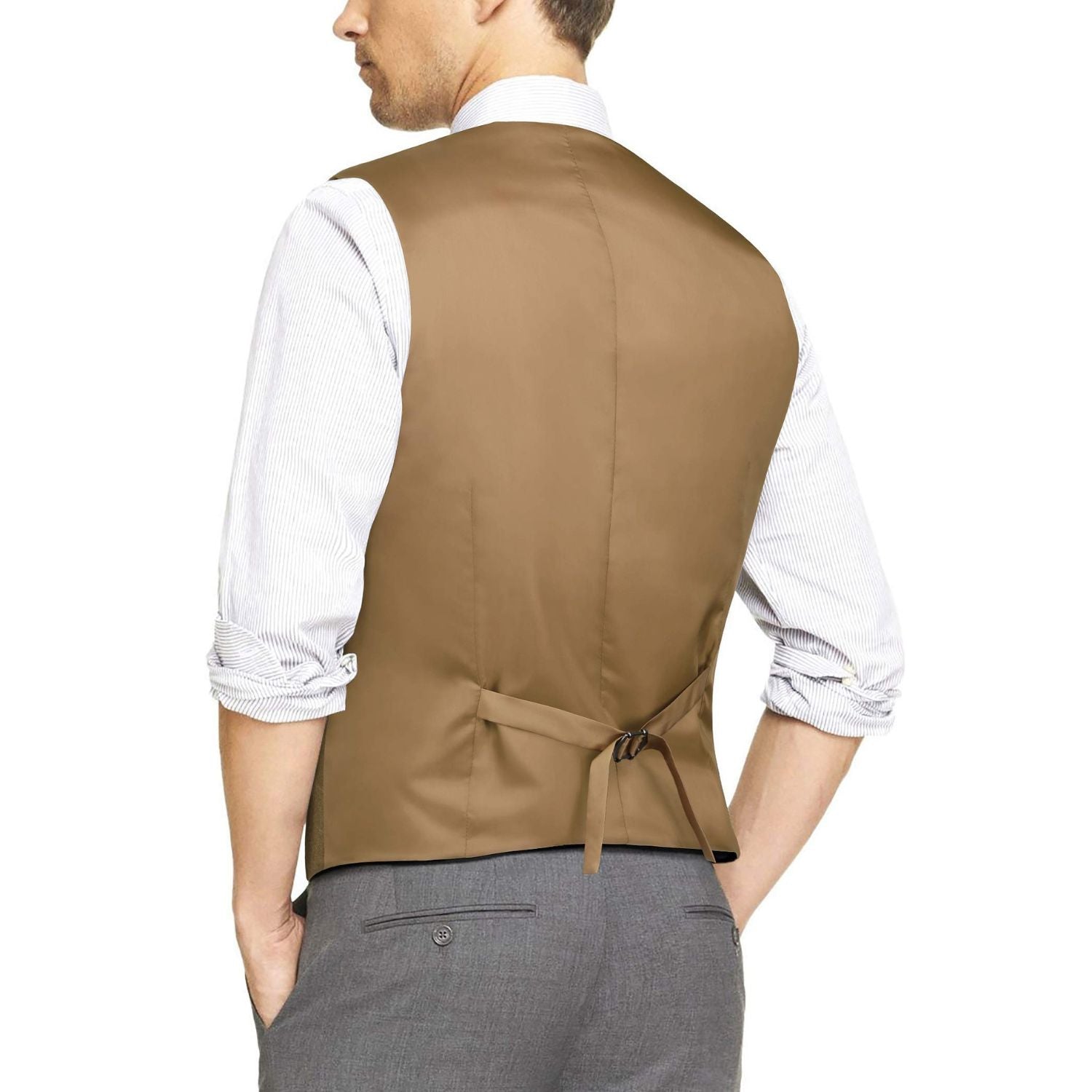 Men's Khaki Satin Suit Vest Formal Wear - Image 3