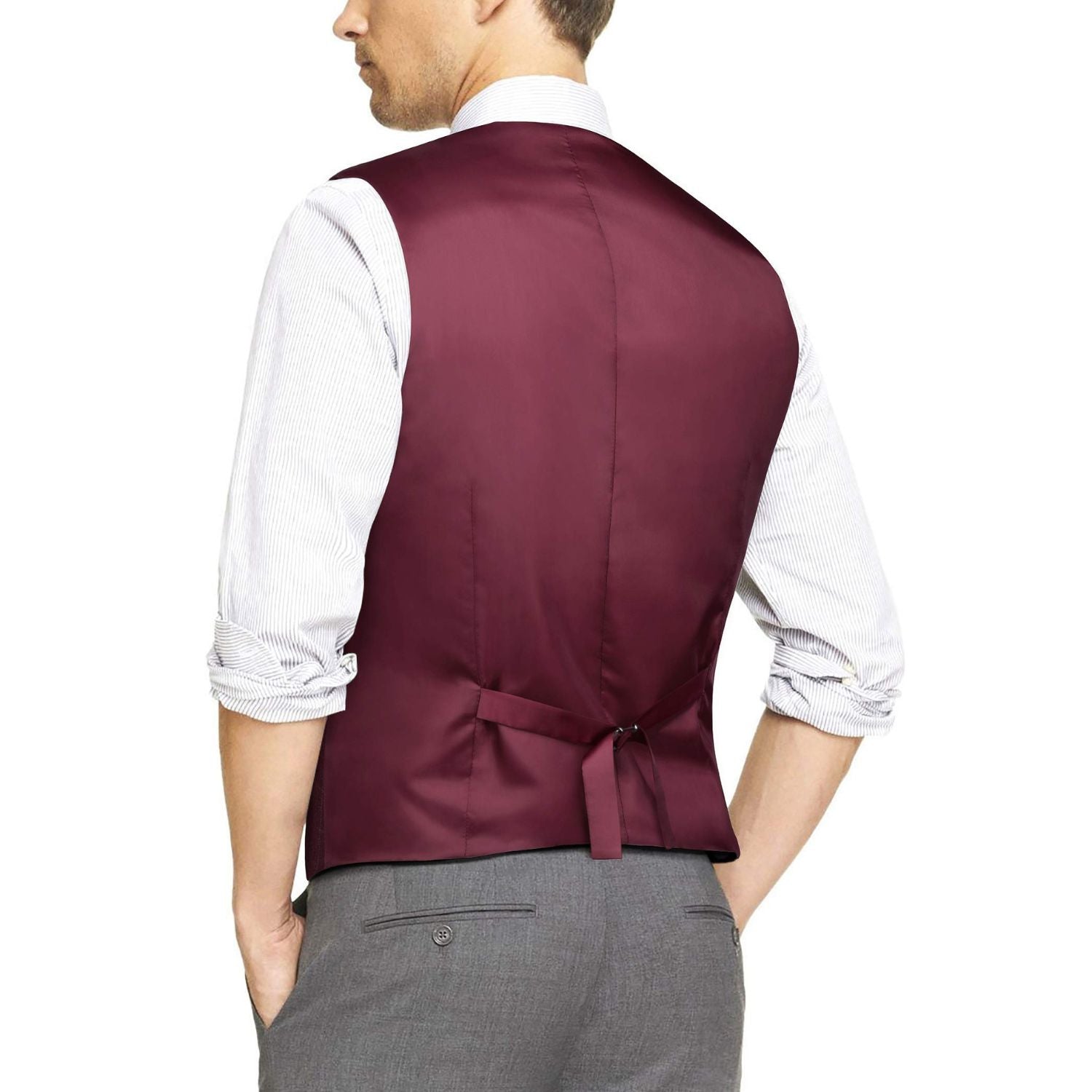 Men's Burgundy Satin Suit Vest Formal Wear - Image 3