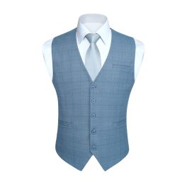 Men's Sky Blue Plaid Slim Suit Vest Formal Wear