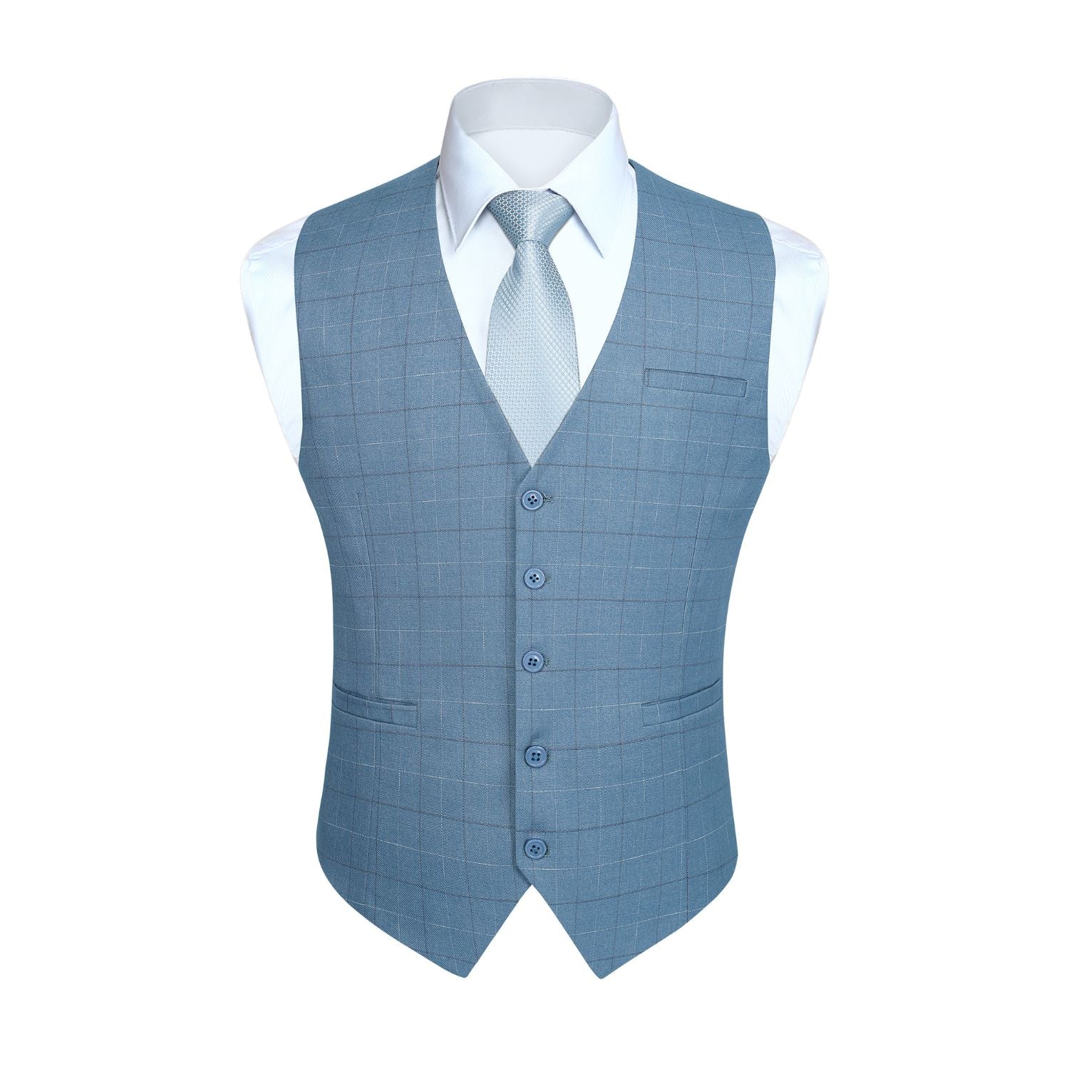 Men's Sky Blue Plaid Slim Suit Vest Formal Wear