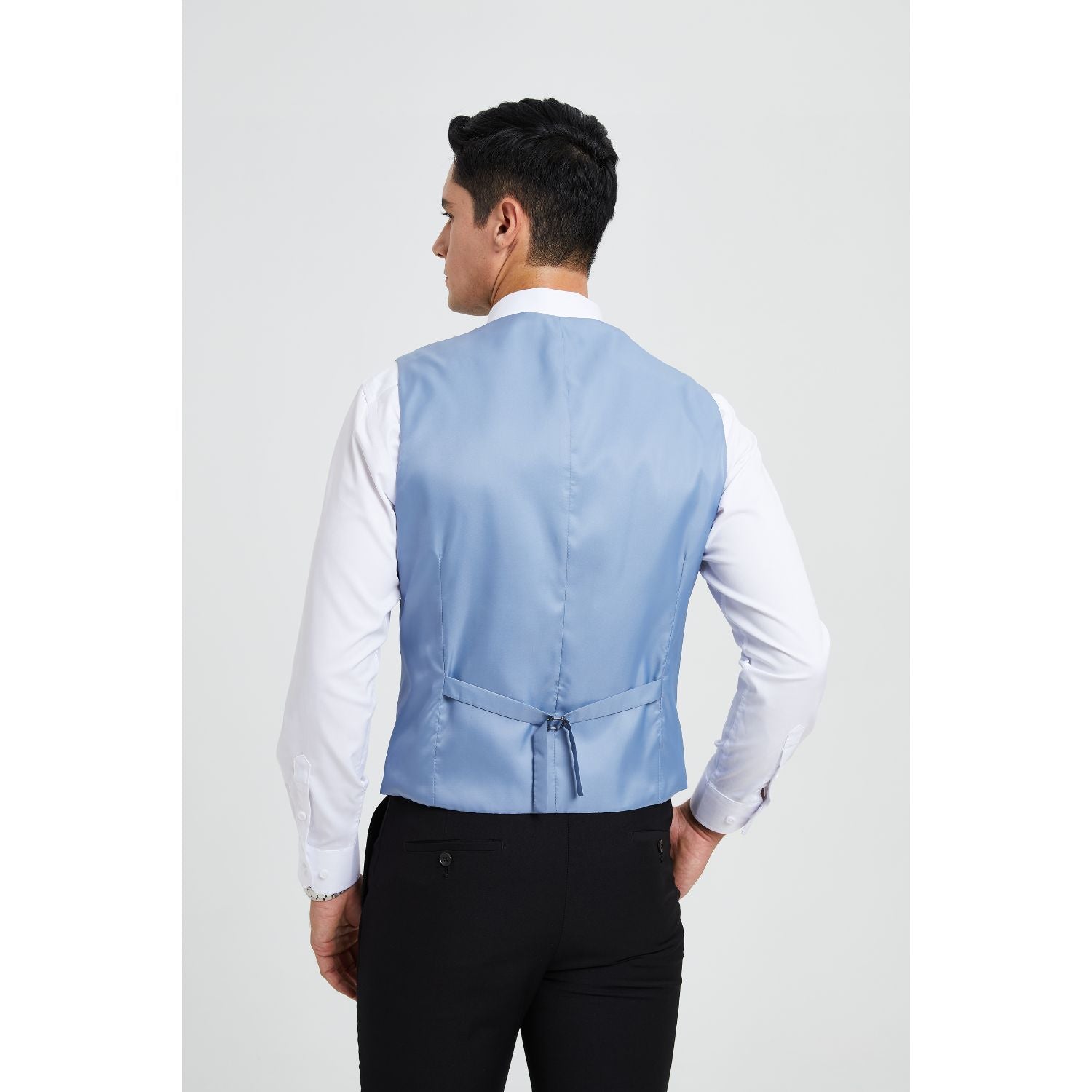 Men's Sky Blue Plaid Slim Suit Vest Formal Wear - Image 3