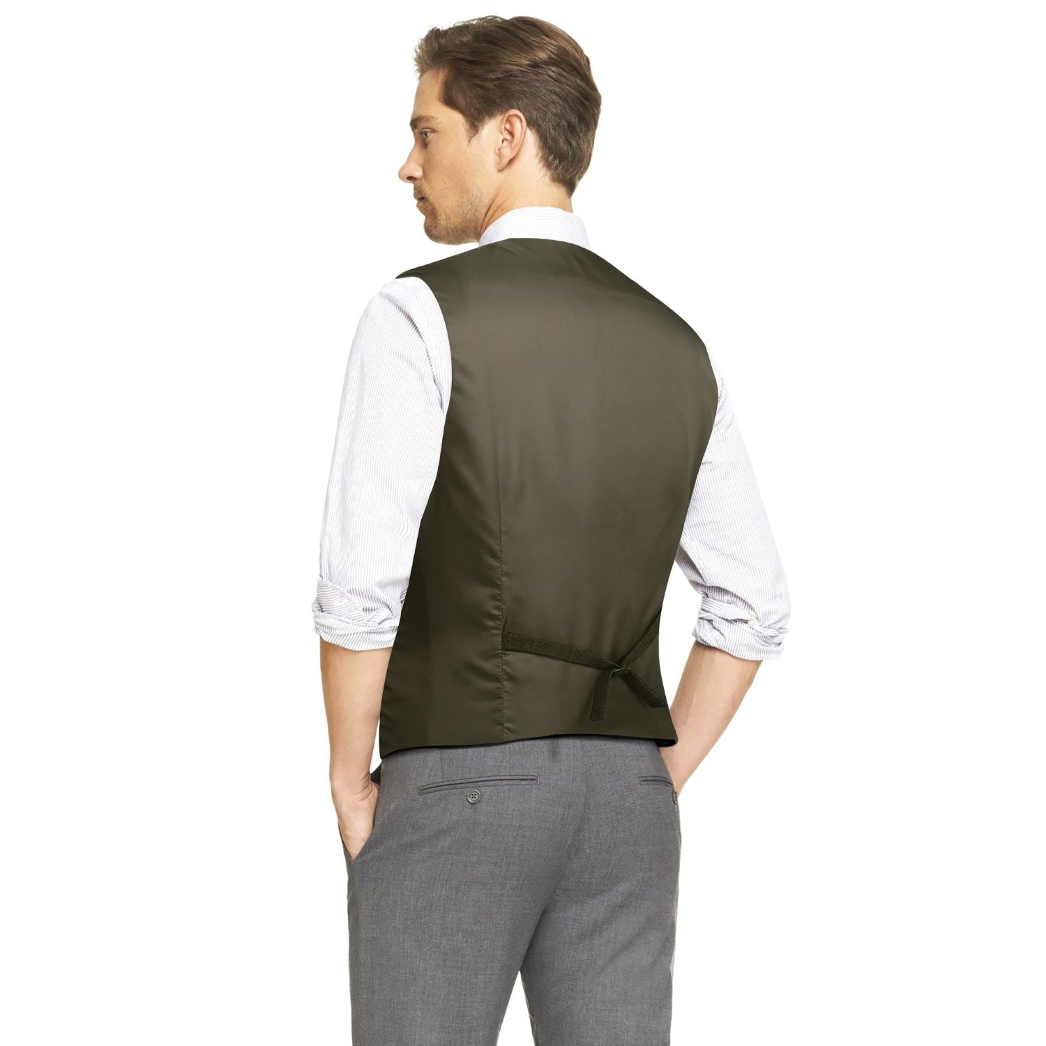 Men's Olive Green Plaid Slim Suit Vest Formal Wear - Image 3
