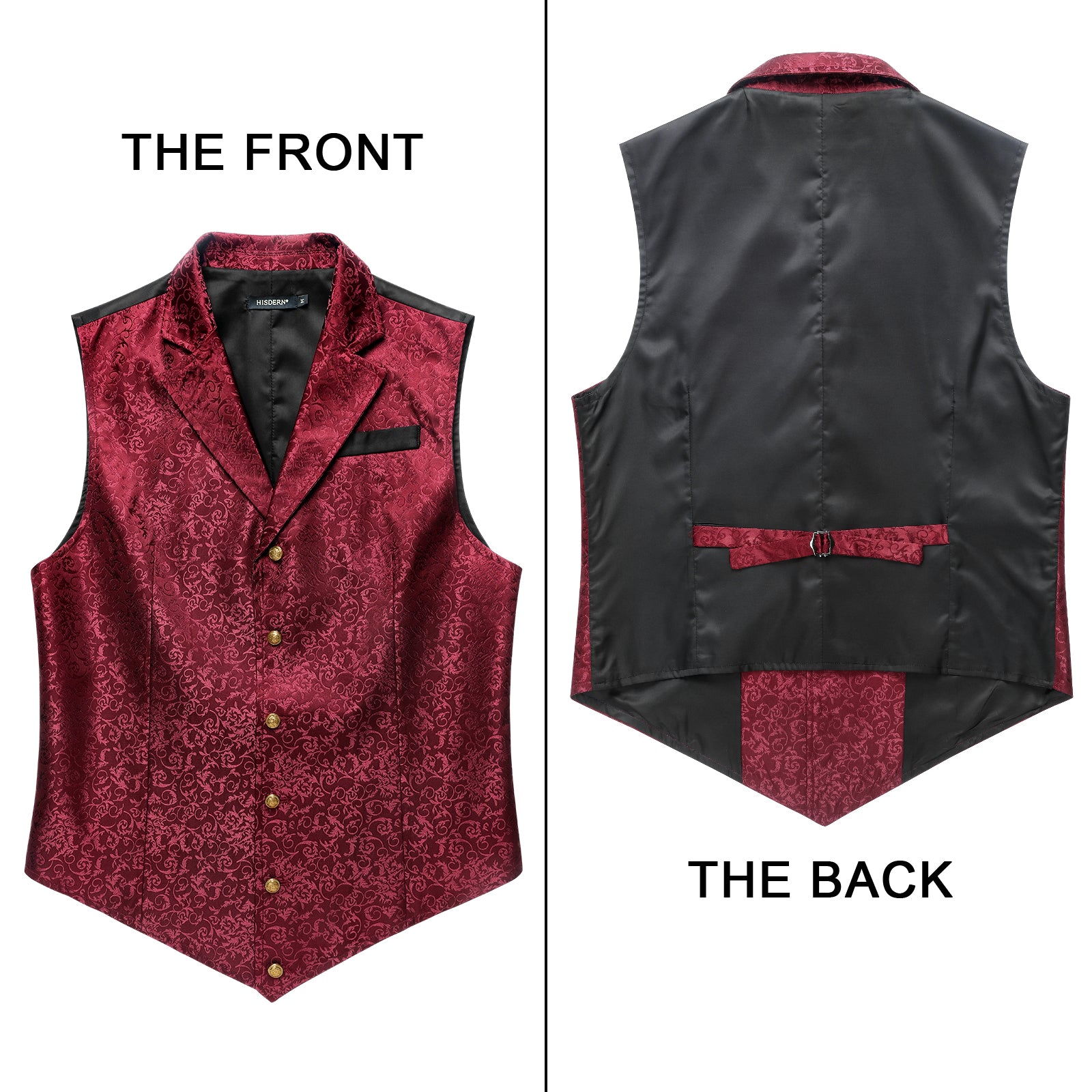 Gothic Men's Formal Vest Burgundy Lapel Party Coat - Image 3
