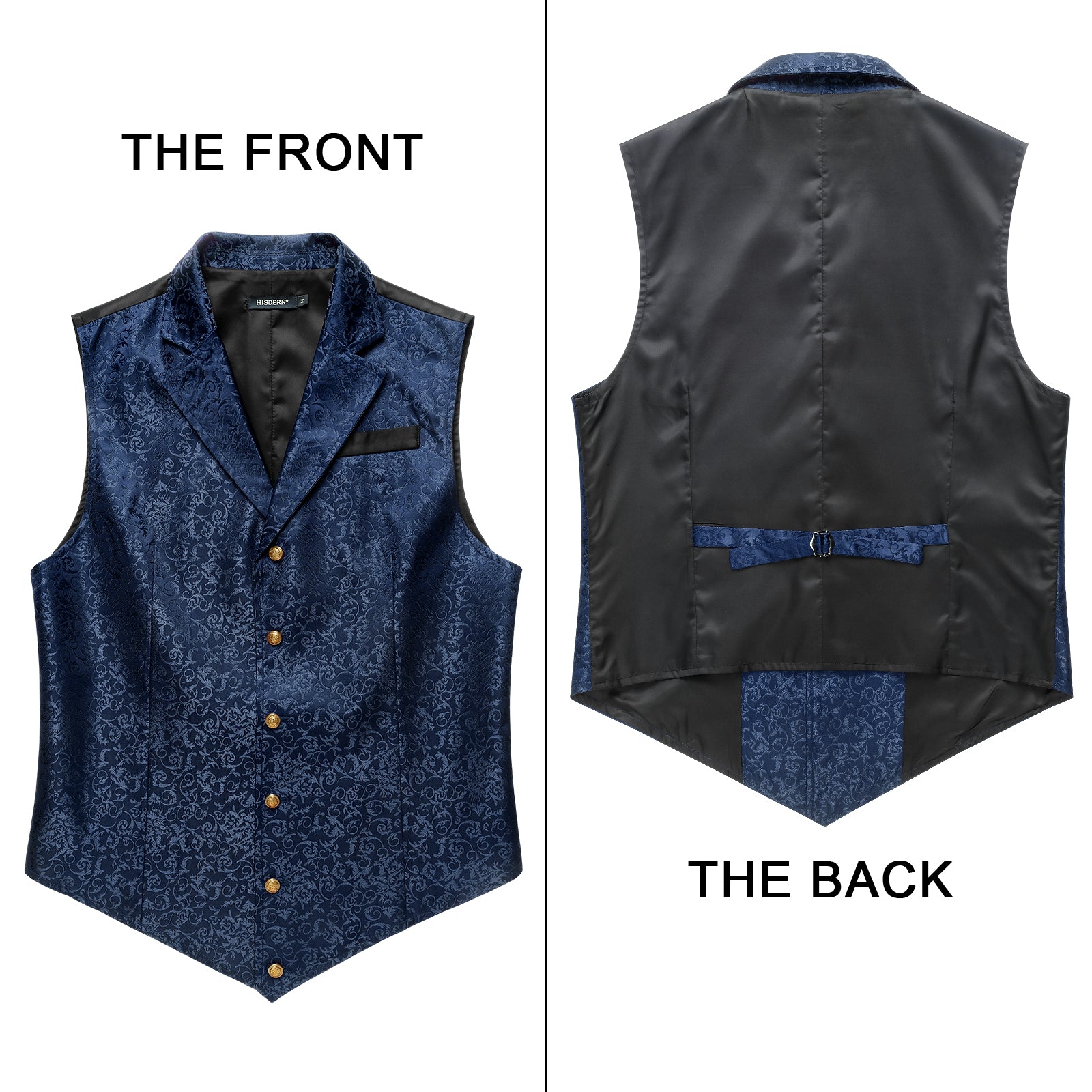 Gothic Men's Formal Vest Navy Blue Lapel Party Coat - Image 3