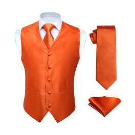 Men's Orange Solid Vest Tie Set For Weddings