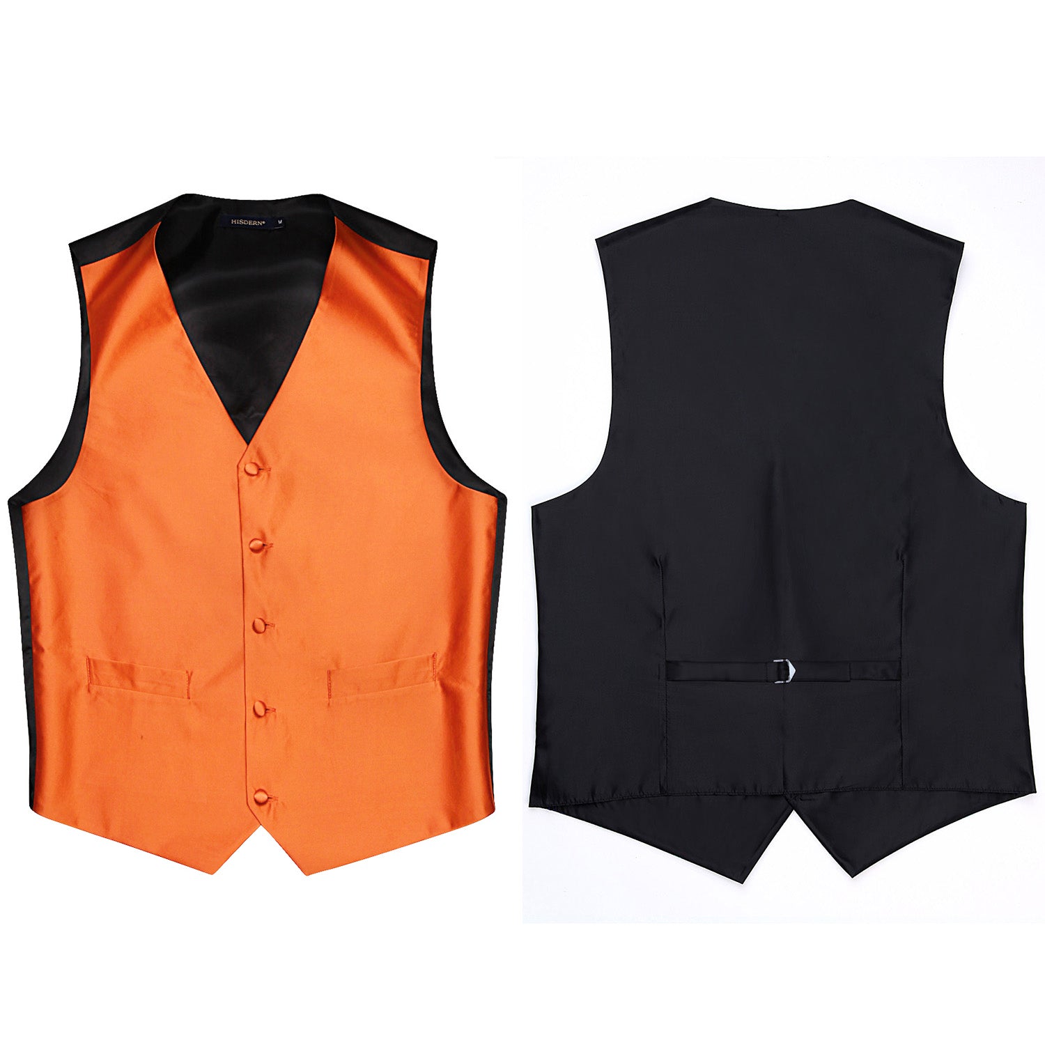 Men's Orange Solid Vest Tie Set For Weddings - Image 3