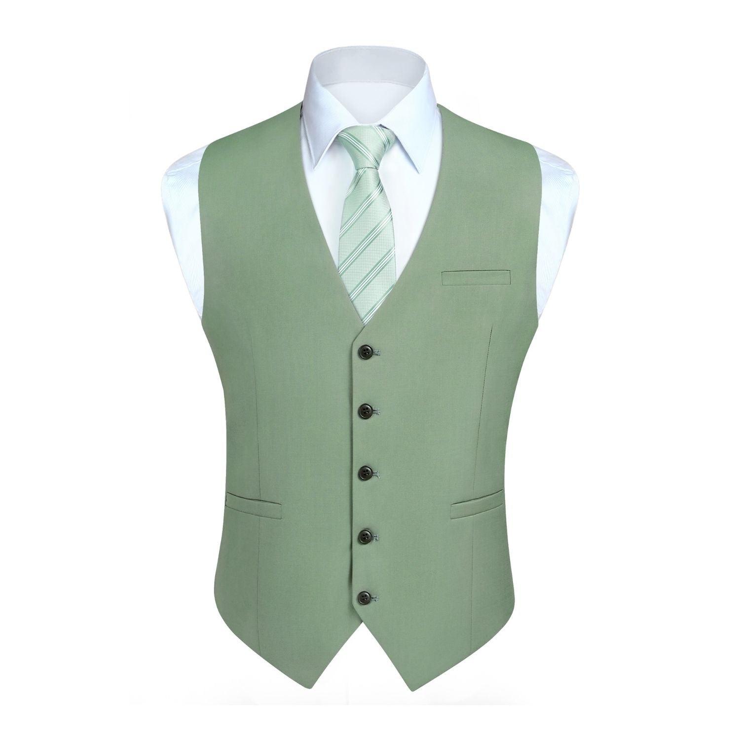 Men's Light Green Solid Wedding Vest For Skinny Guys