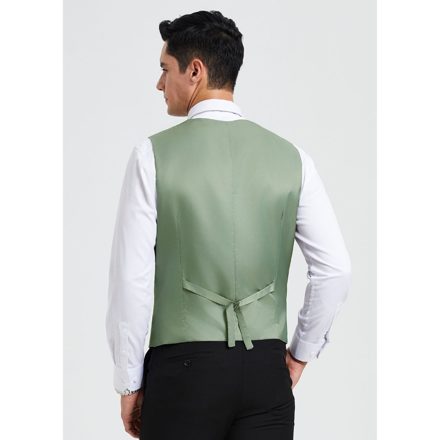 Men's Light Green Solid Wedding Vest For Skinny Guys - Image 3