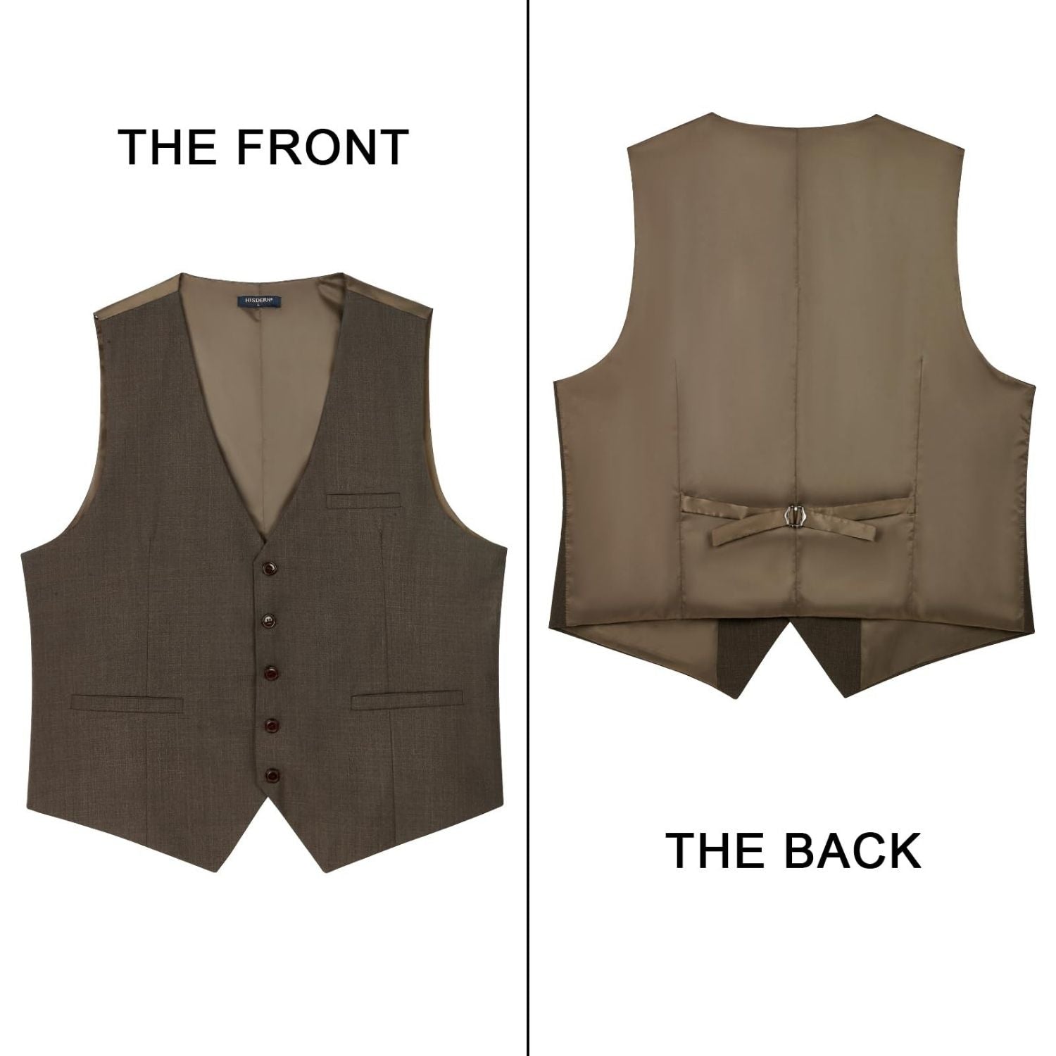 Men's Light Brown Satin Suit Vest Formal Wear - Image 3