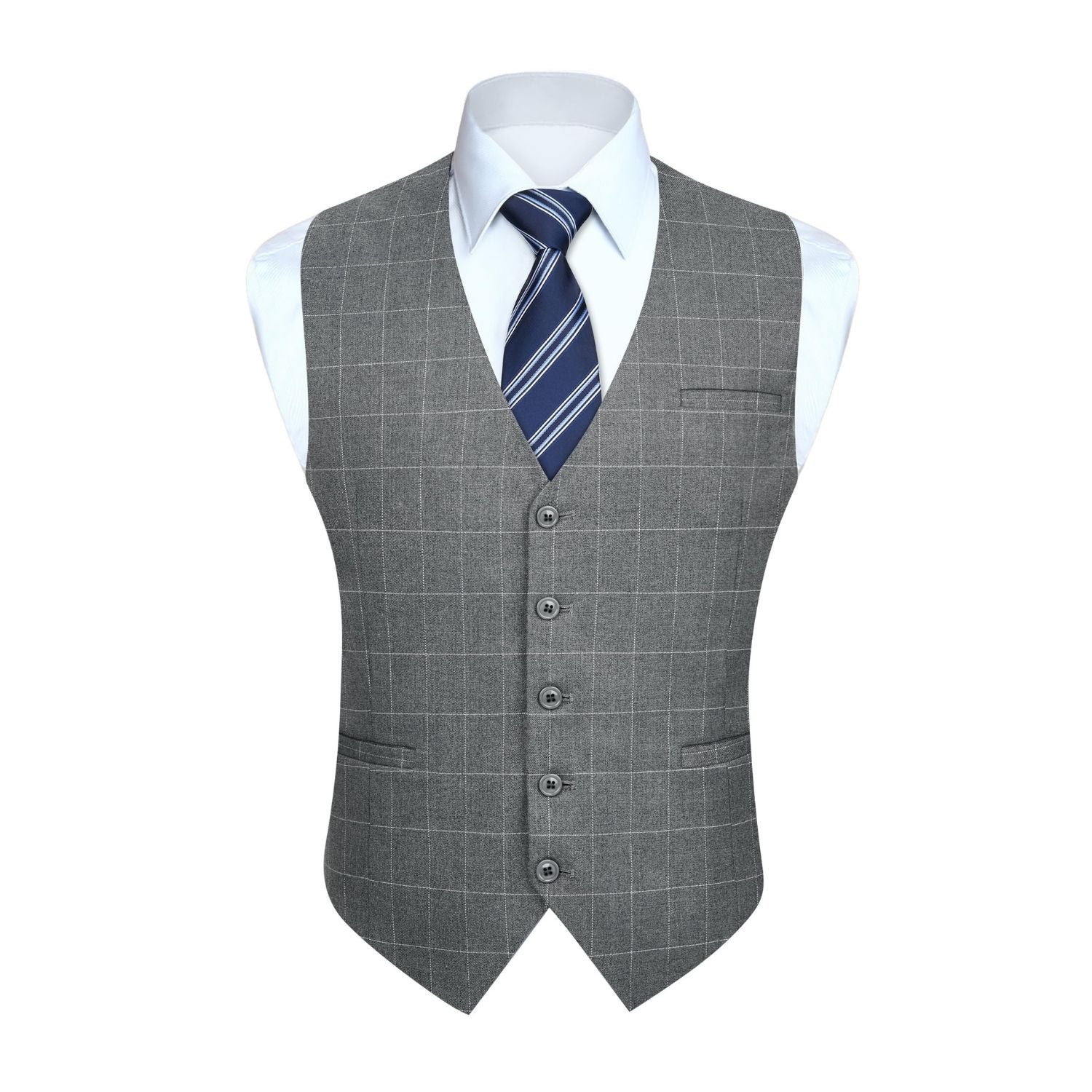 Men's Grey Plaid Wedding Vest For Skinny Guys