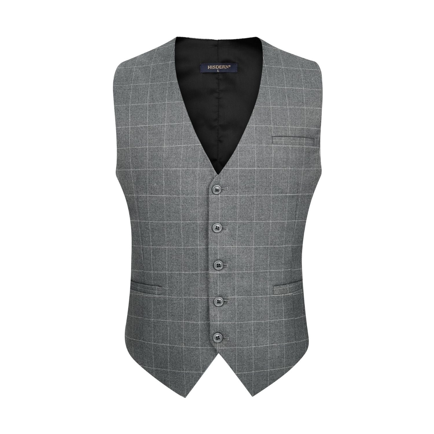 Men's Grey Plaid Wedding Vest For Skinny Guys - Image 2