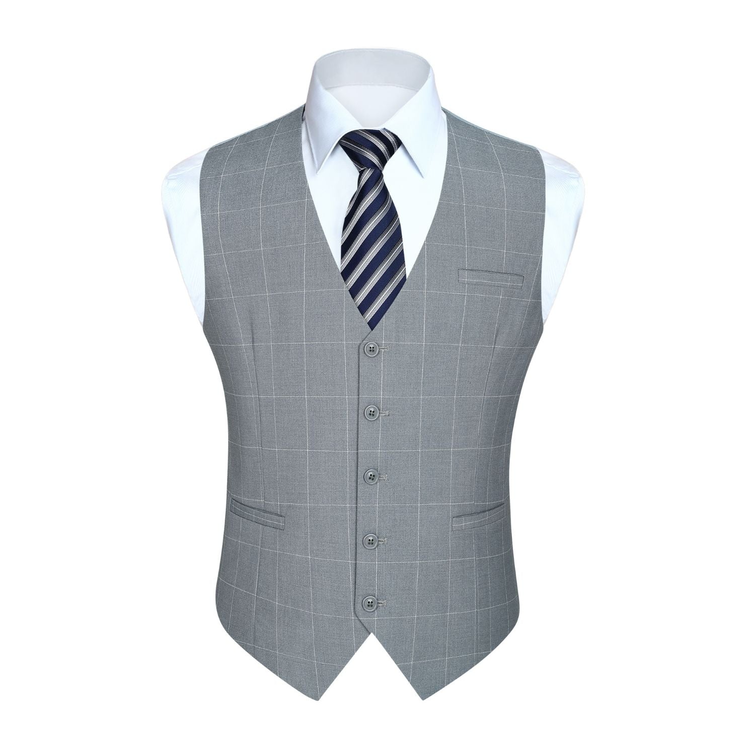 Men's Grey Light Plaid Wedding Vest For Skinny Guys