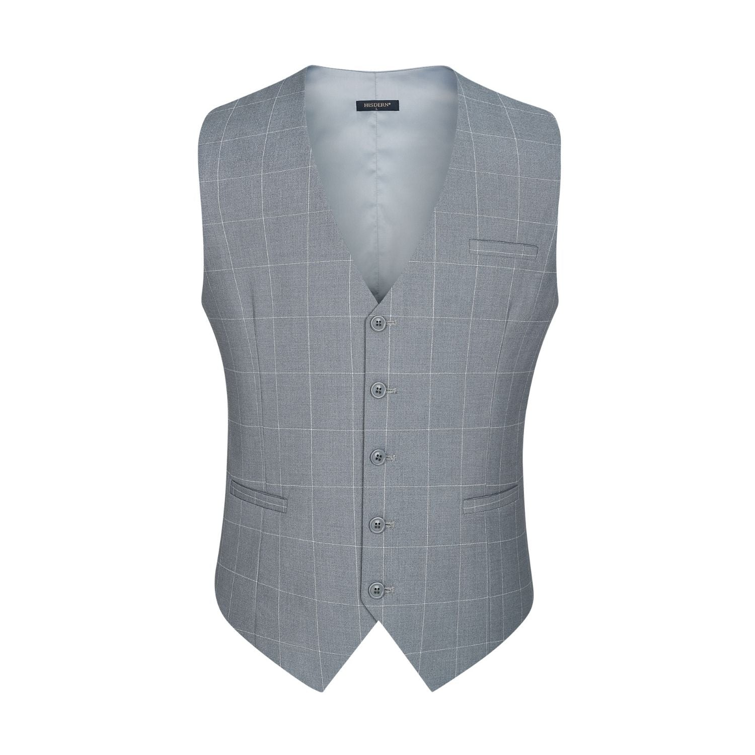 Men's Grey Light Plaid Wedding Vest For Skinny Guys - Image 3