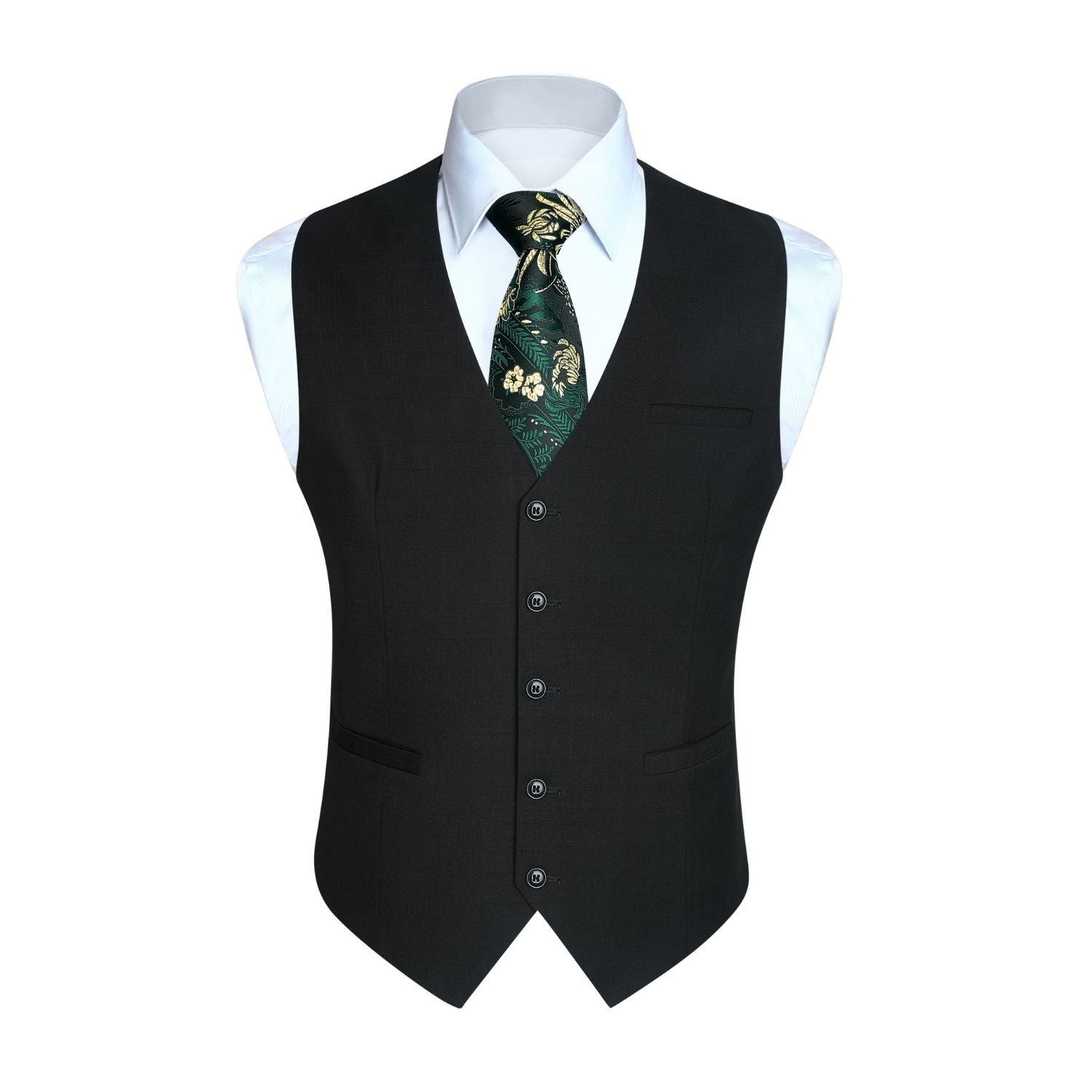 Men's Black Plaid Wedding Vest For Skinny Guys