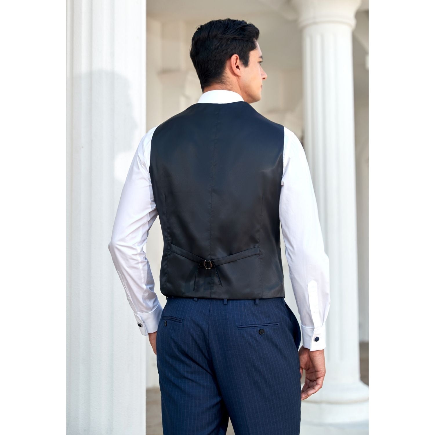 Men's Black Plaid Wedding Vest For Skinny Guys - Image 3