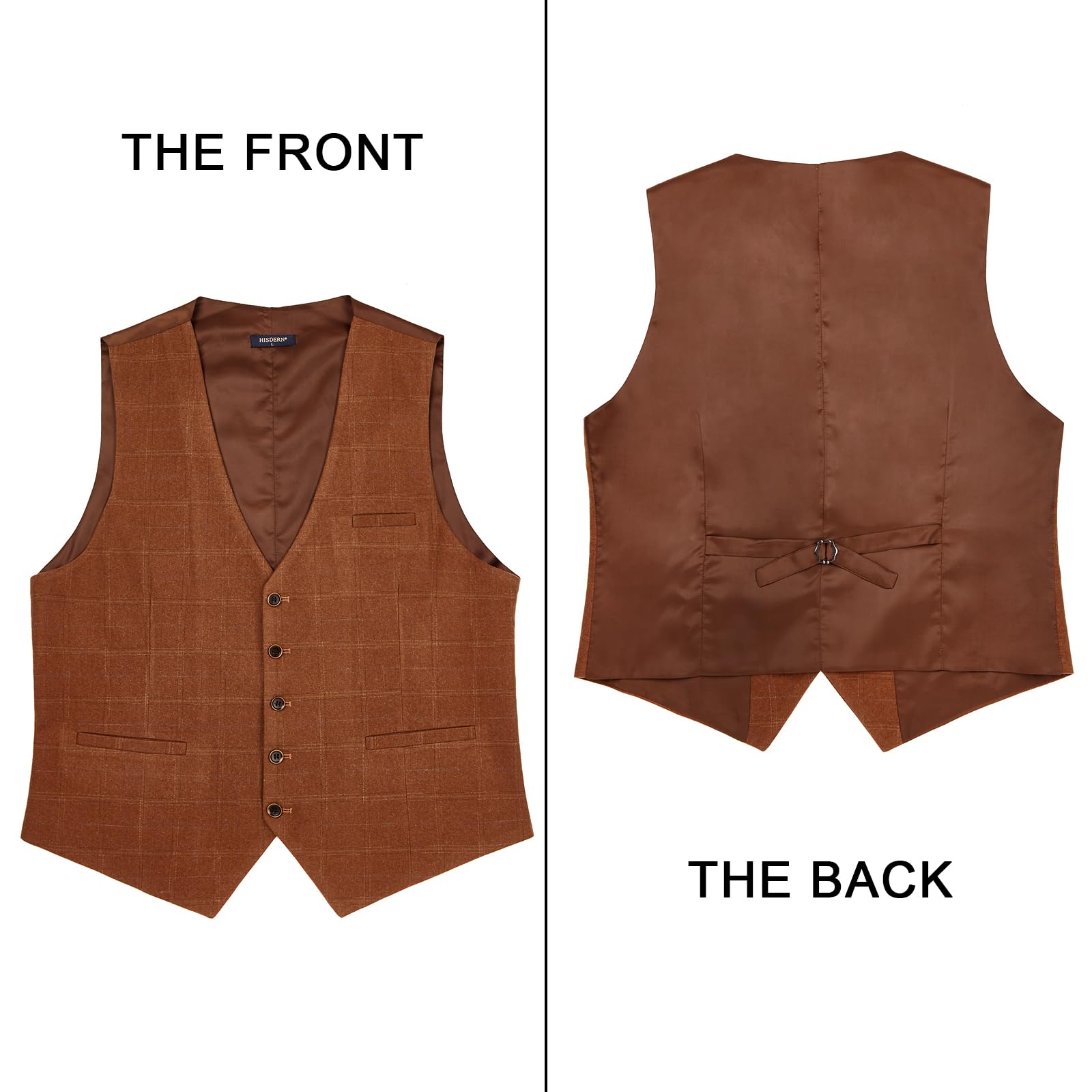 Men's Orange Plaid Wedding Vest For Skinny Guys - Image 2
