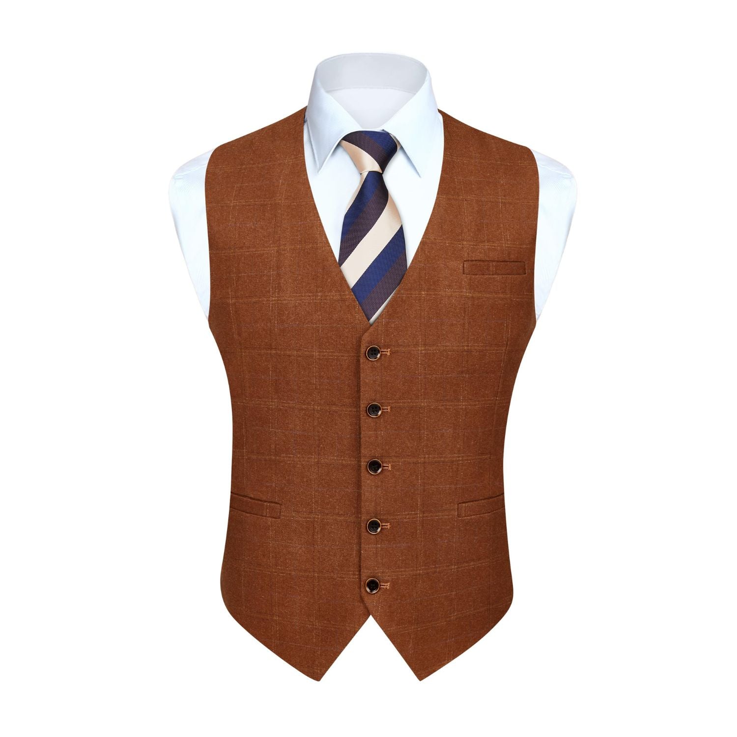 Men's Orange Plaid Wedding Vest For Skinny Guys