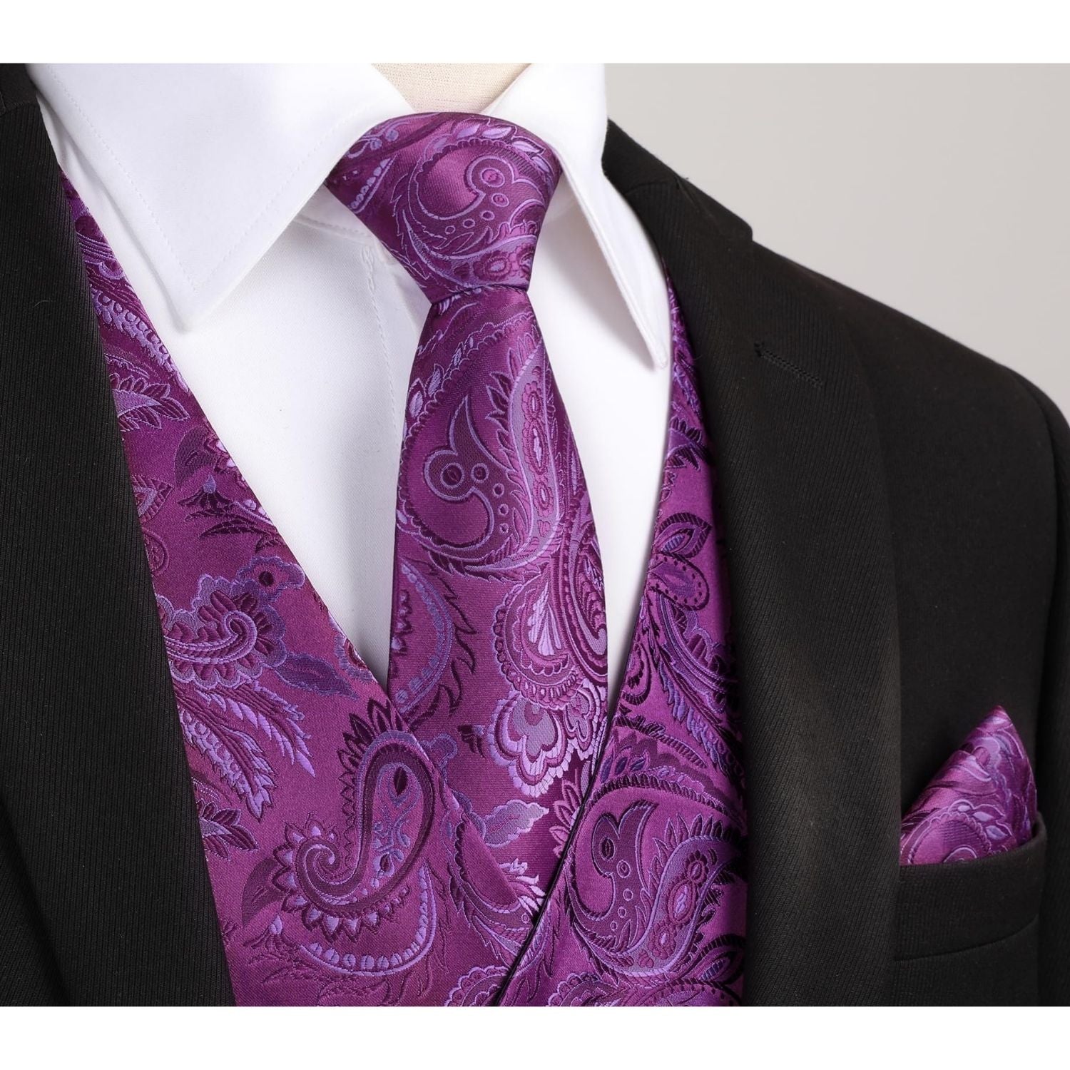 Men's Purple Paisley Vest Tie Set For Weddings - Image 2