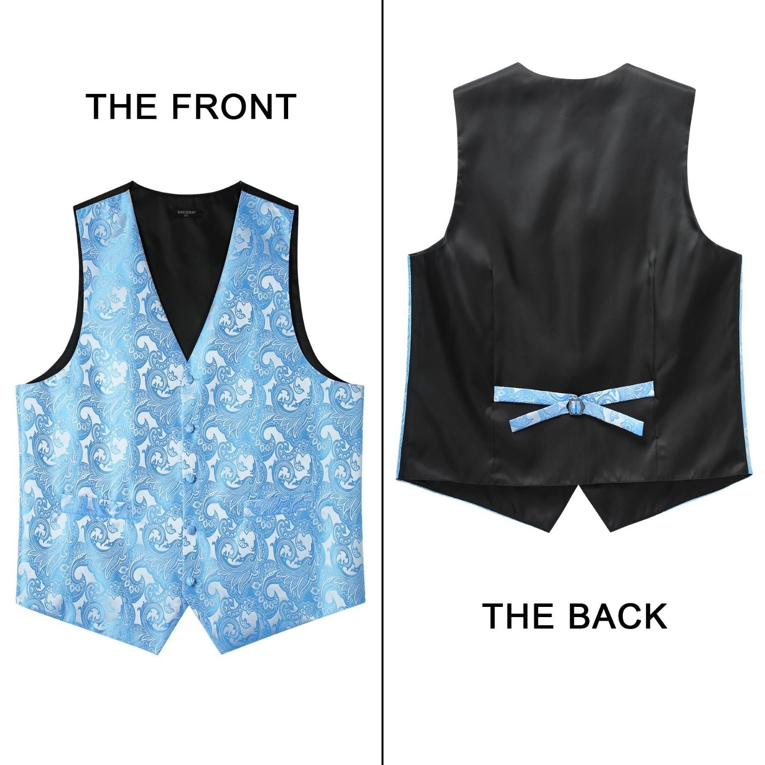 Men's Light Blue Paisley Vest Tie Set For Weddings - Image 3