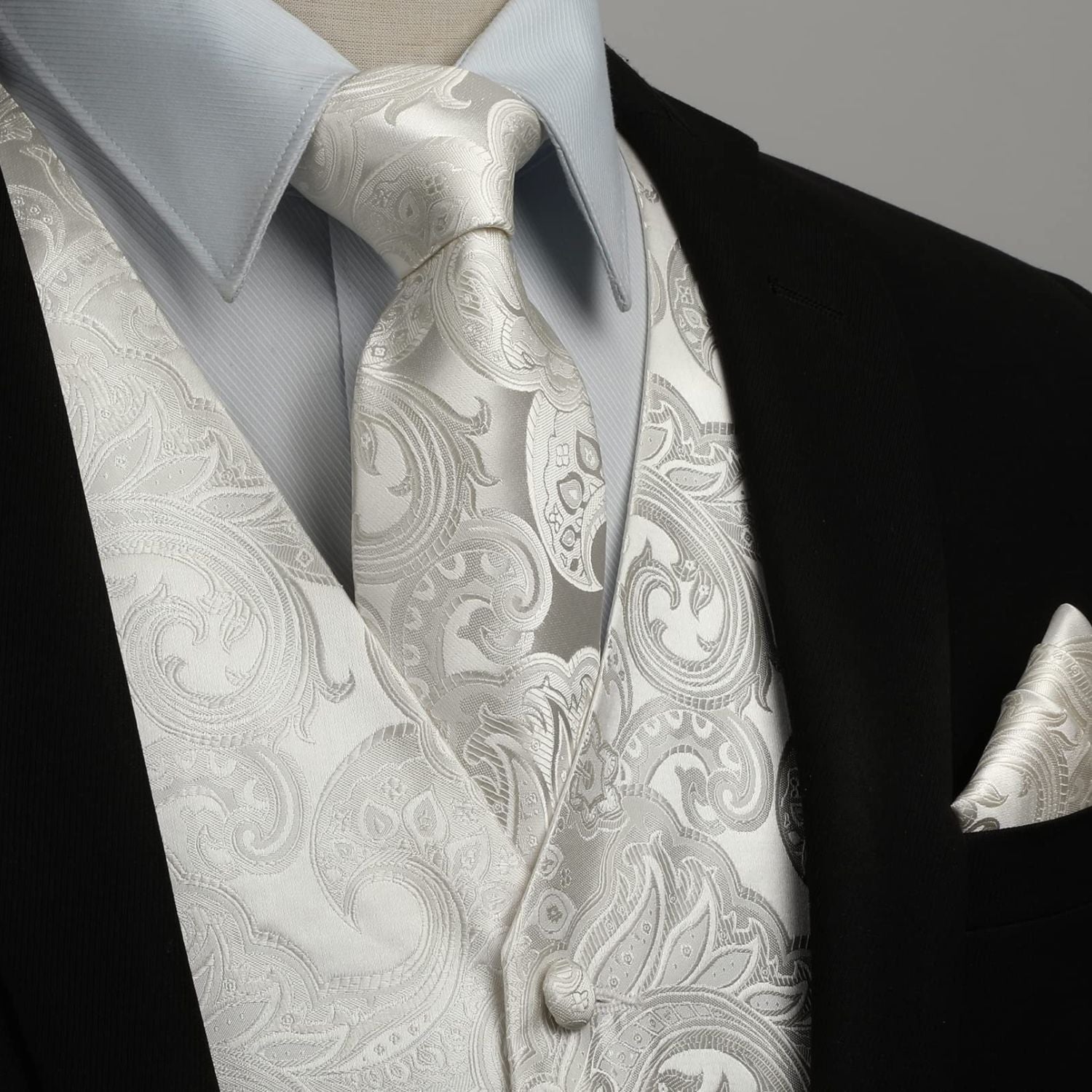 Men's White Beige Vest Tie Set For Weddings - Image 2