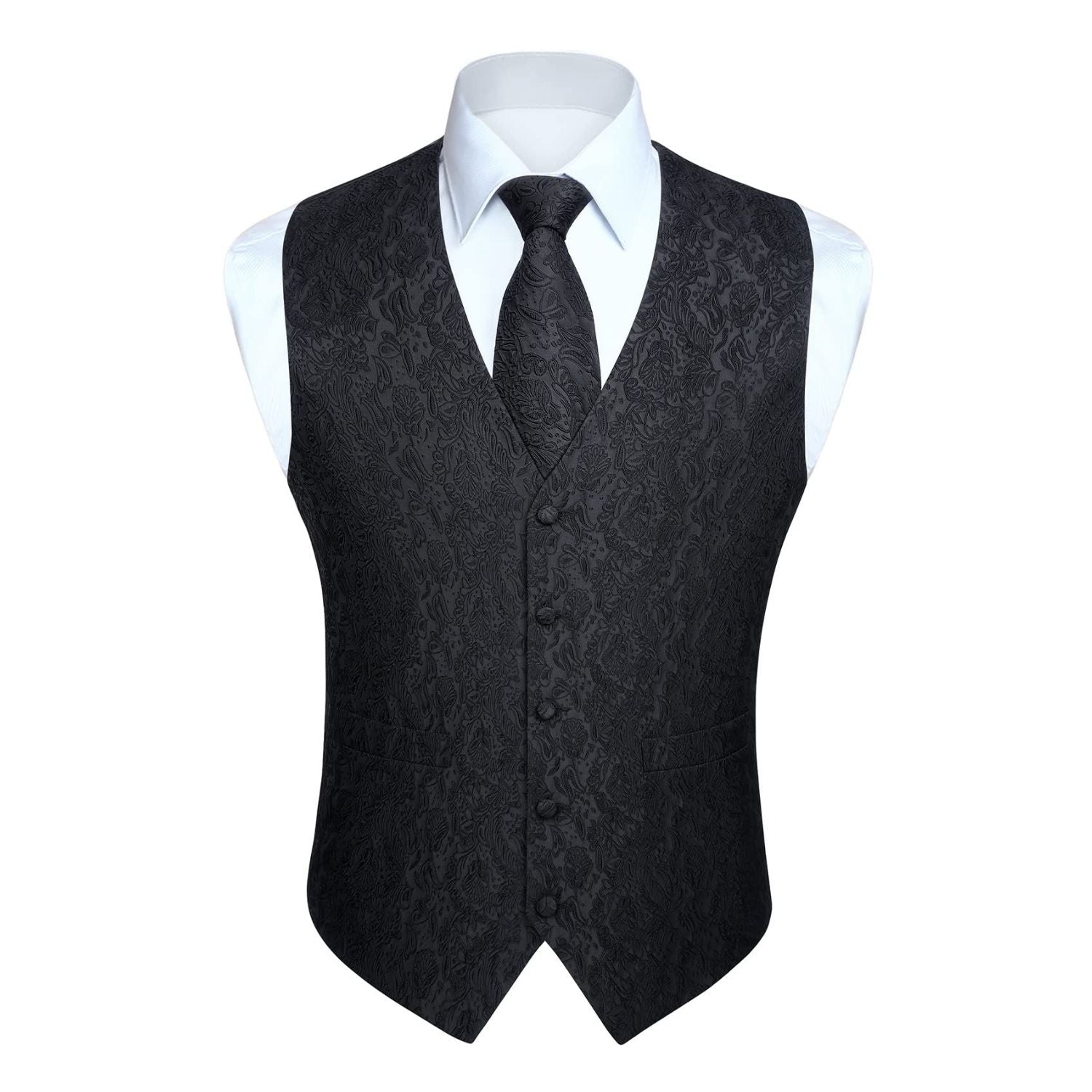 Men's Black Paisley Vest Tie Set For Weddings - Image 3